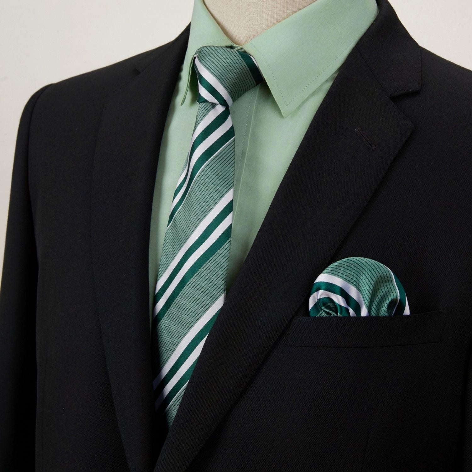 Hisdern Non-iron Sage Green Dress Shirt and Striped Tie