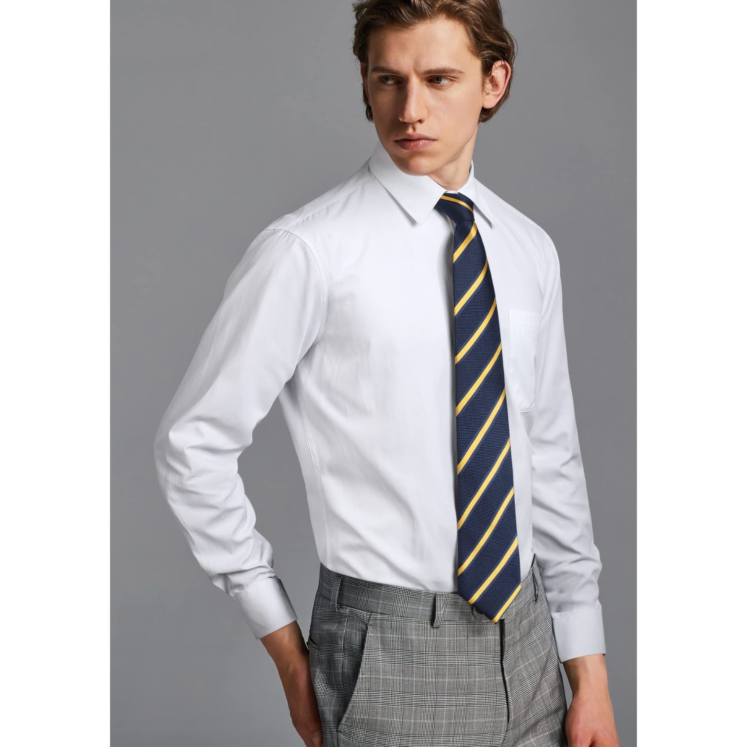 Men's Shirt with Tie Handkerchief Set - WHITE-4
