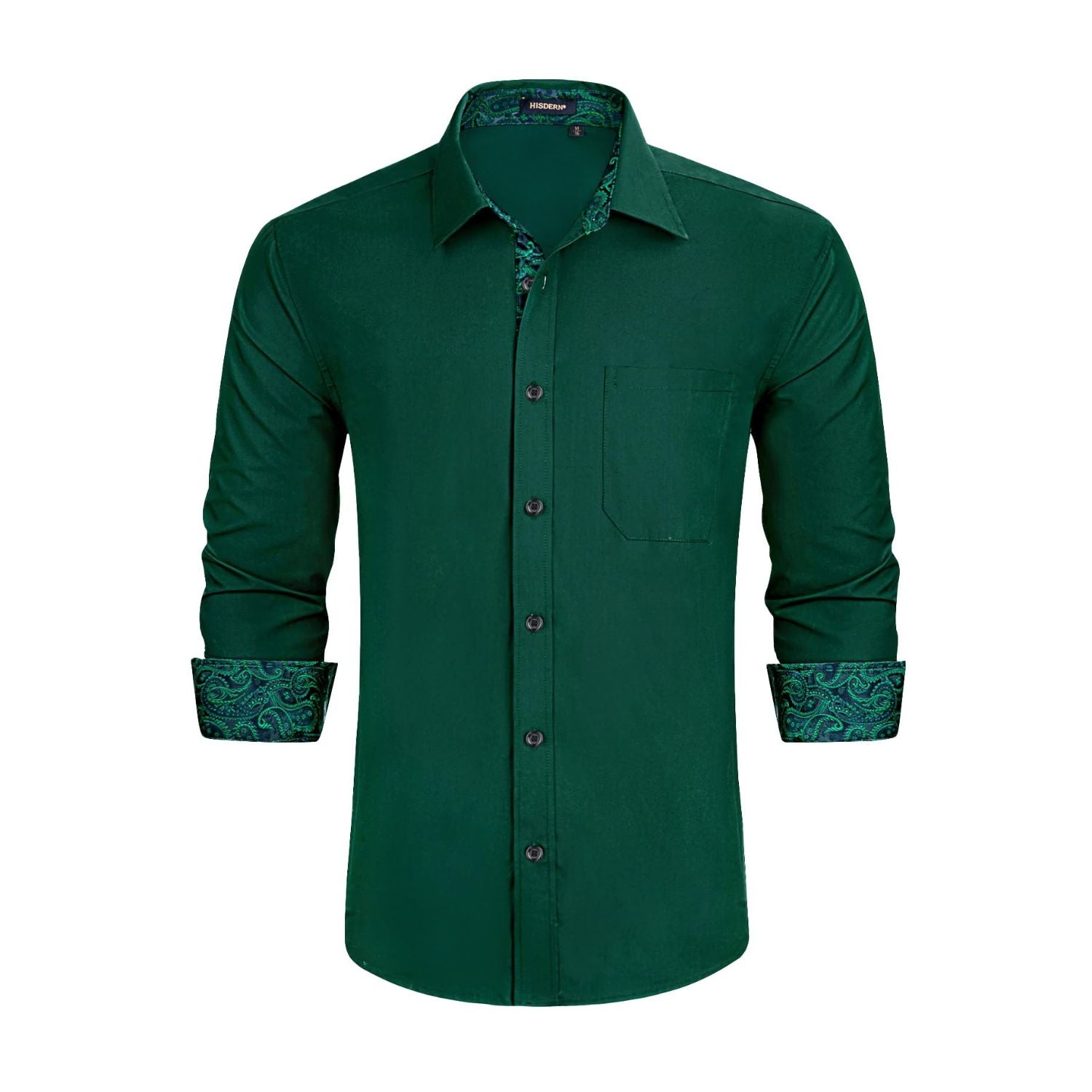 Men's Green Splicing Paisley Dress Shirt For Office Wear