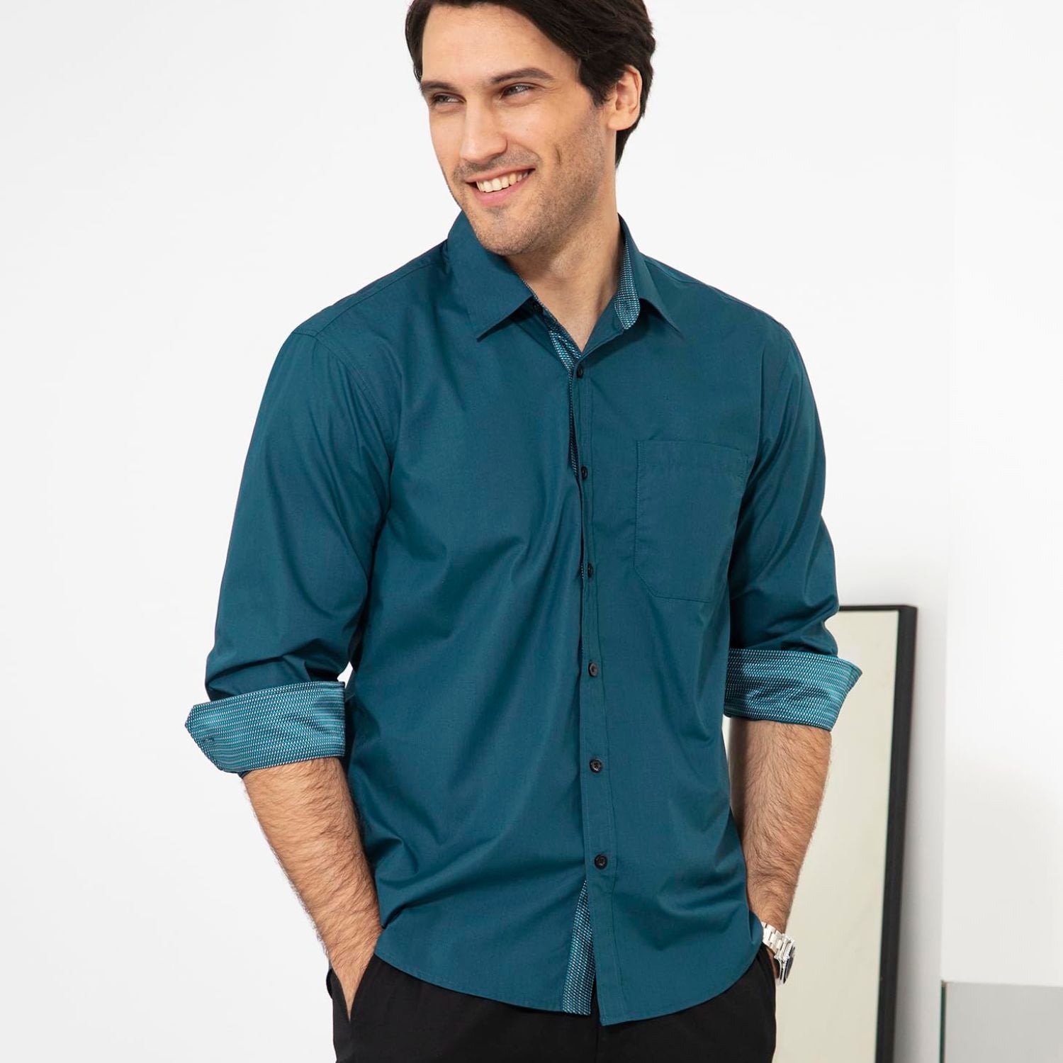 Casual Formal Shirt with Pocket - TEAL