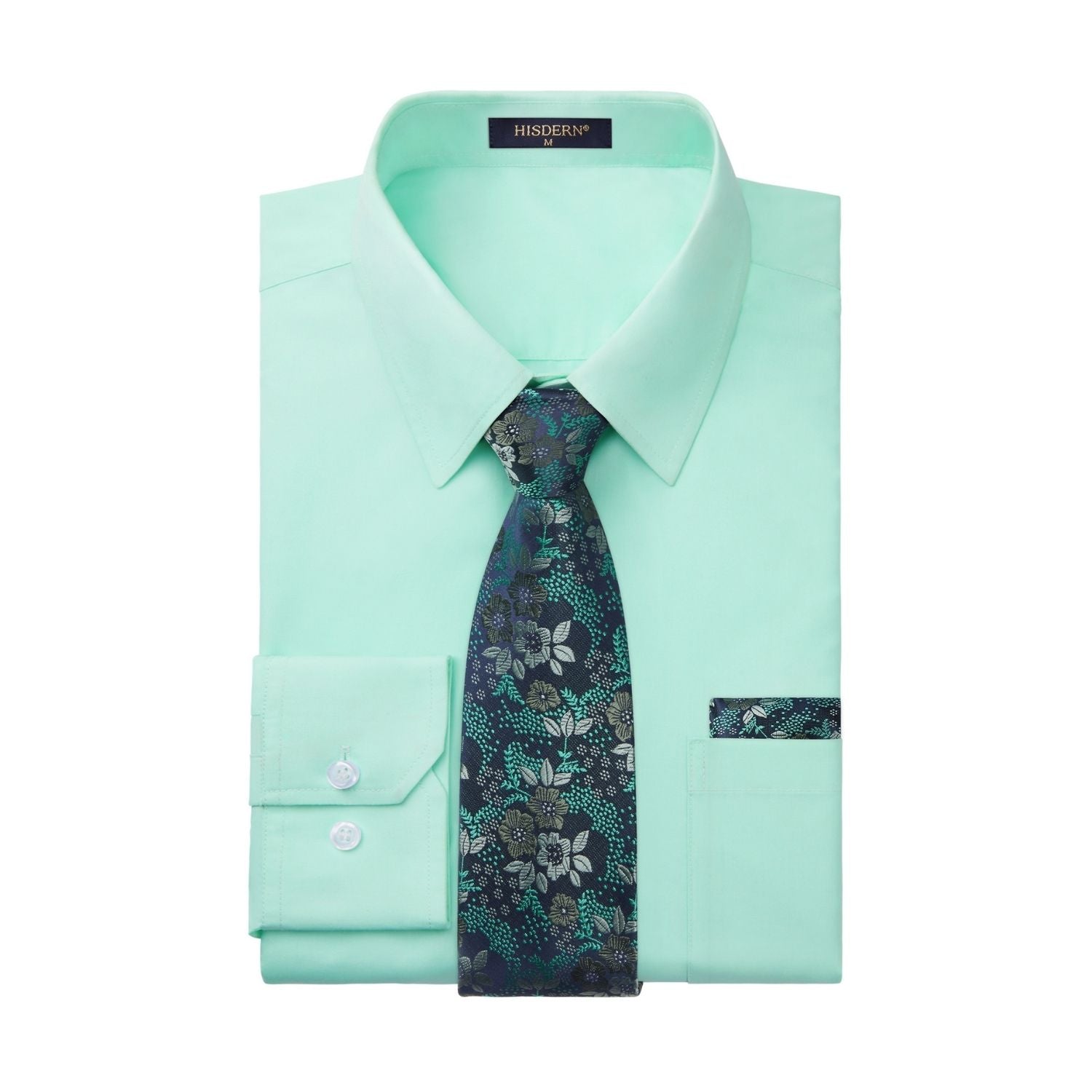 Men's Shirt with Tie Handkerchief Set - 07-AQUA