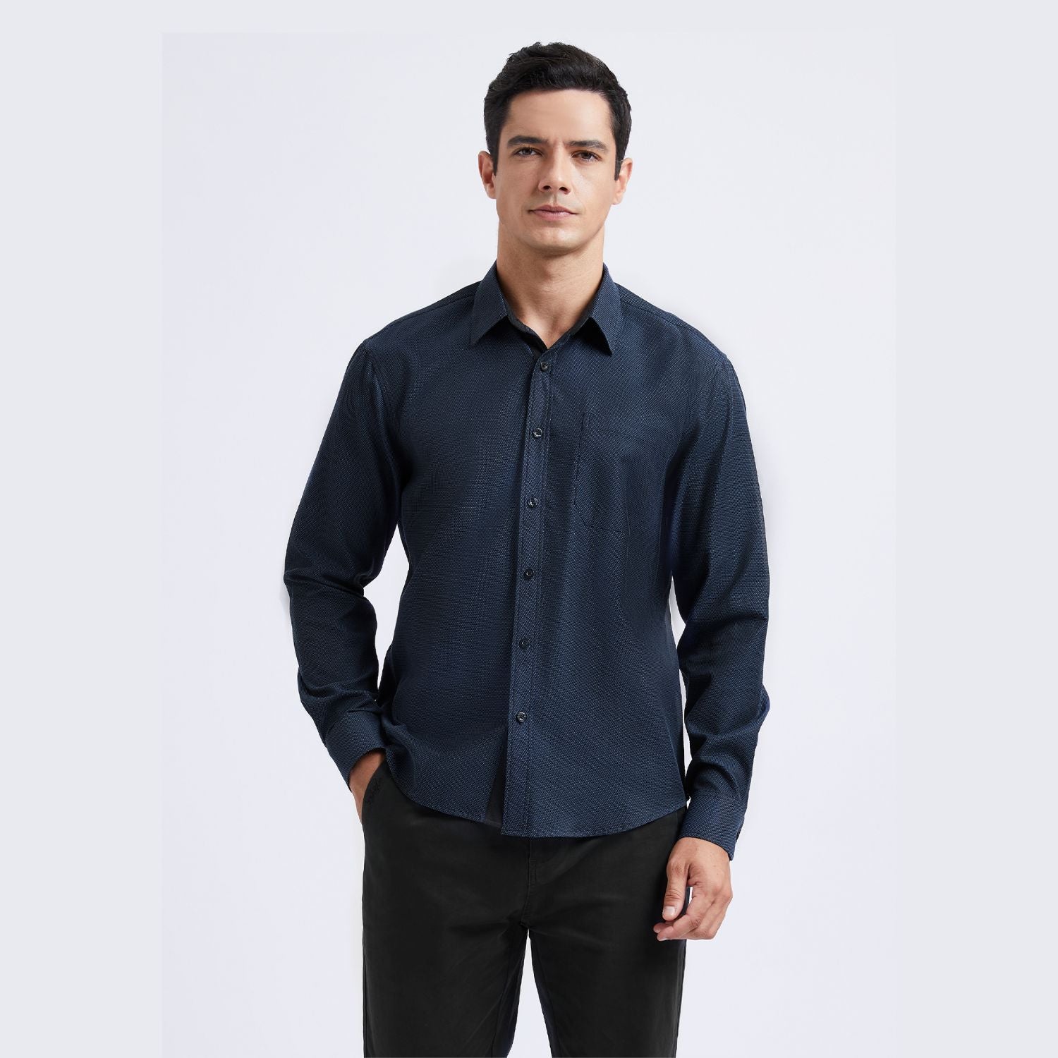 Casual Formal Shirt with Pocket - A1 NAVY BLUE