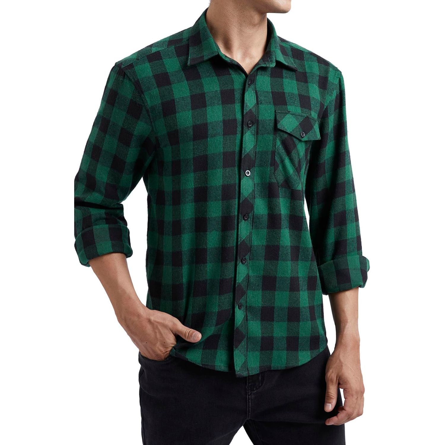 Men's Long Sleeve Plaid Shirt - GREEN