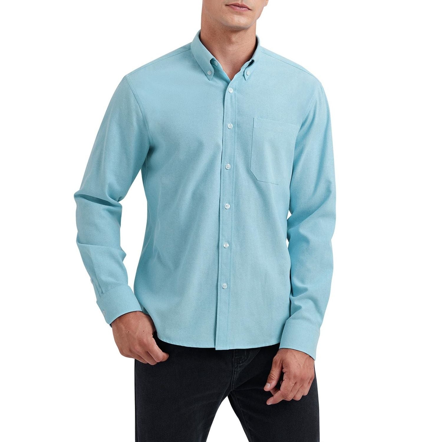 Hisdern Men's Sky Blue Oxford Shirts with Chest Pocket Date Night