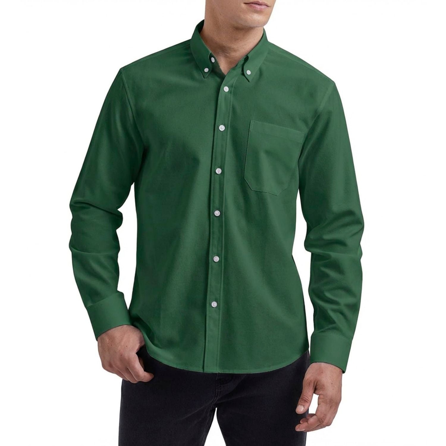 Hisdern Men's Green Oxford Shirts with Chest Pocket Weekend Wear