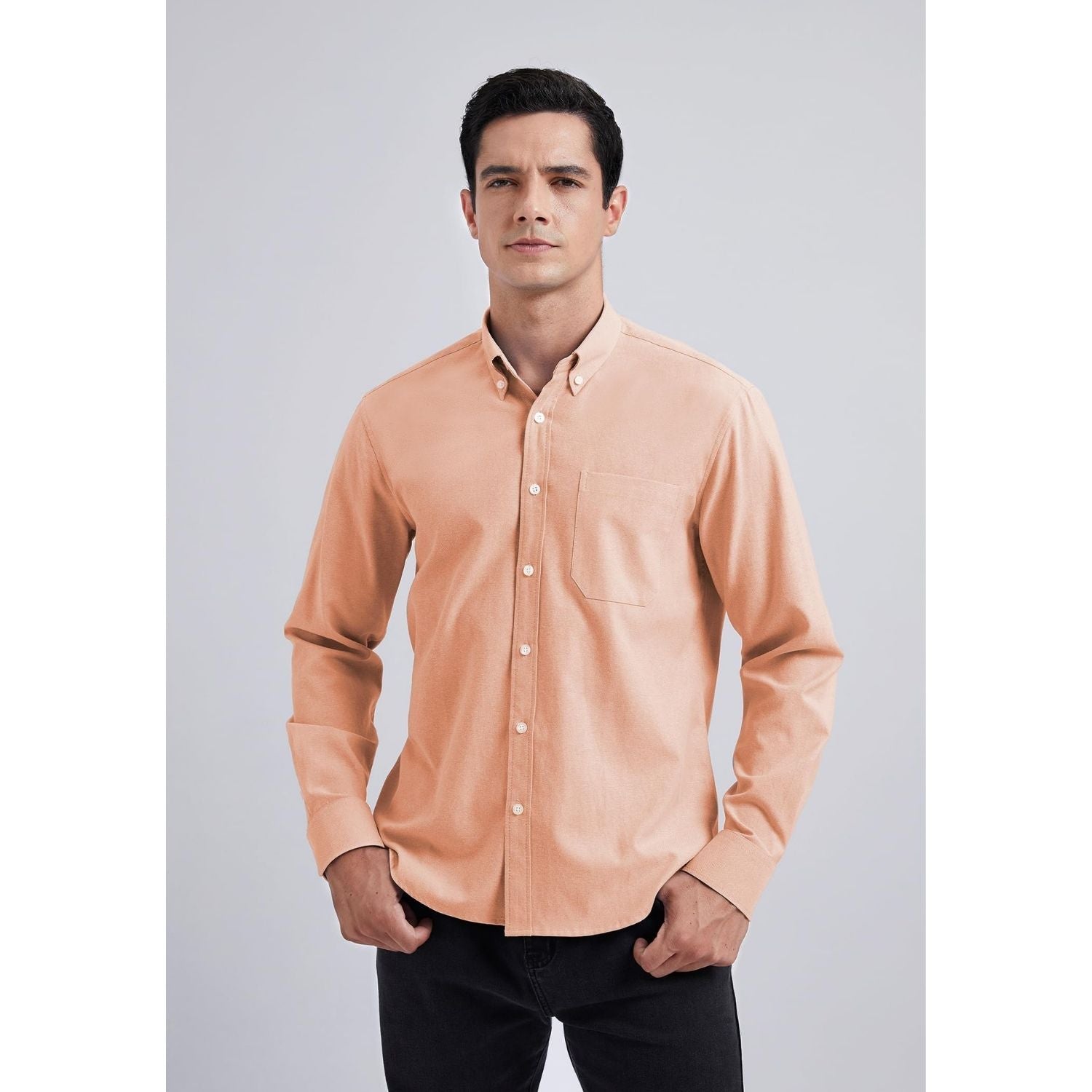 Hisdern Men's Salmon Oxford Shirts with Chest Pocket Date Night
