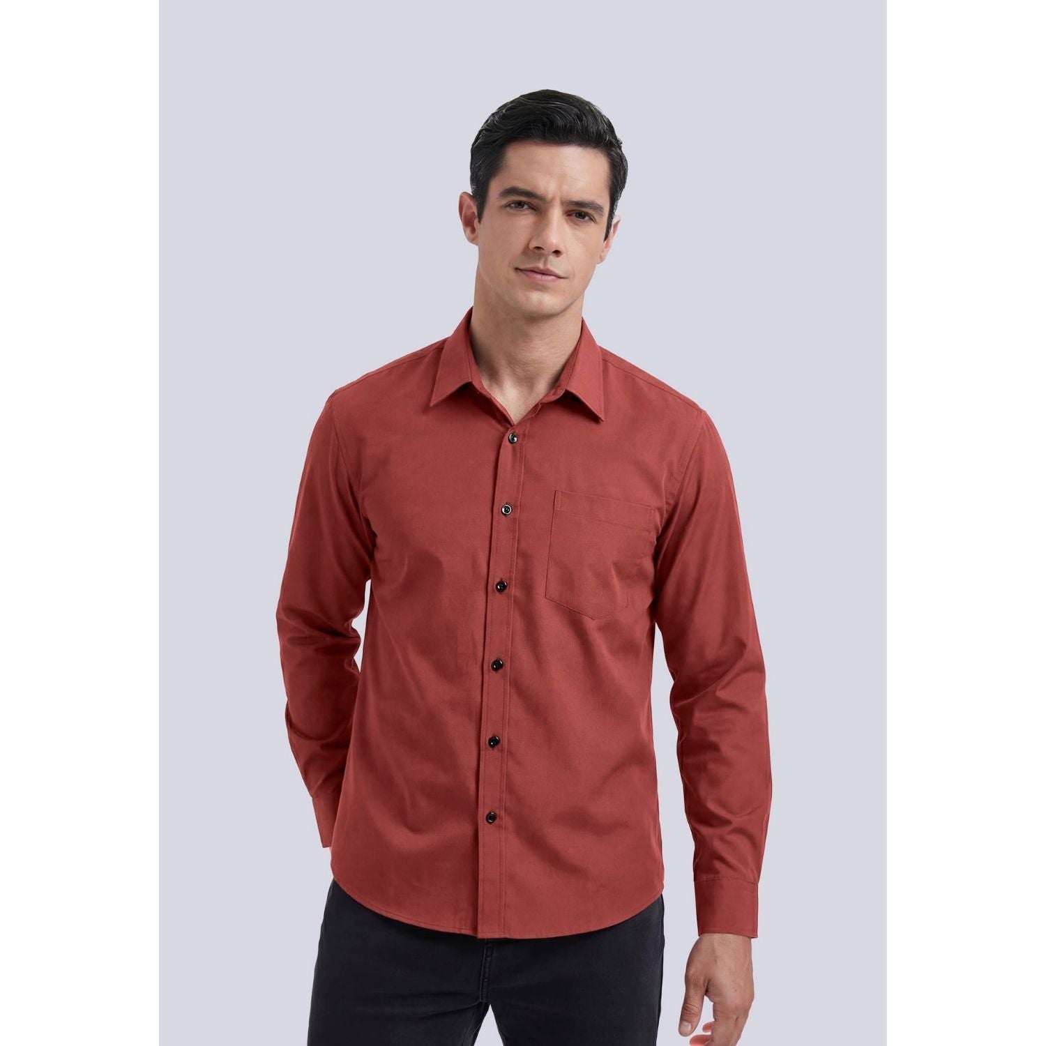 Hisdern Men's Brick Red Oxford Shirts with Chest Pocket Date Night