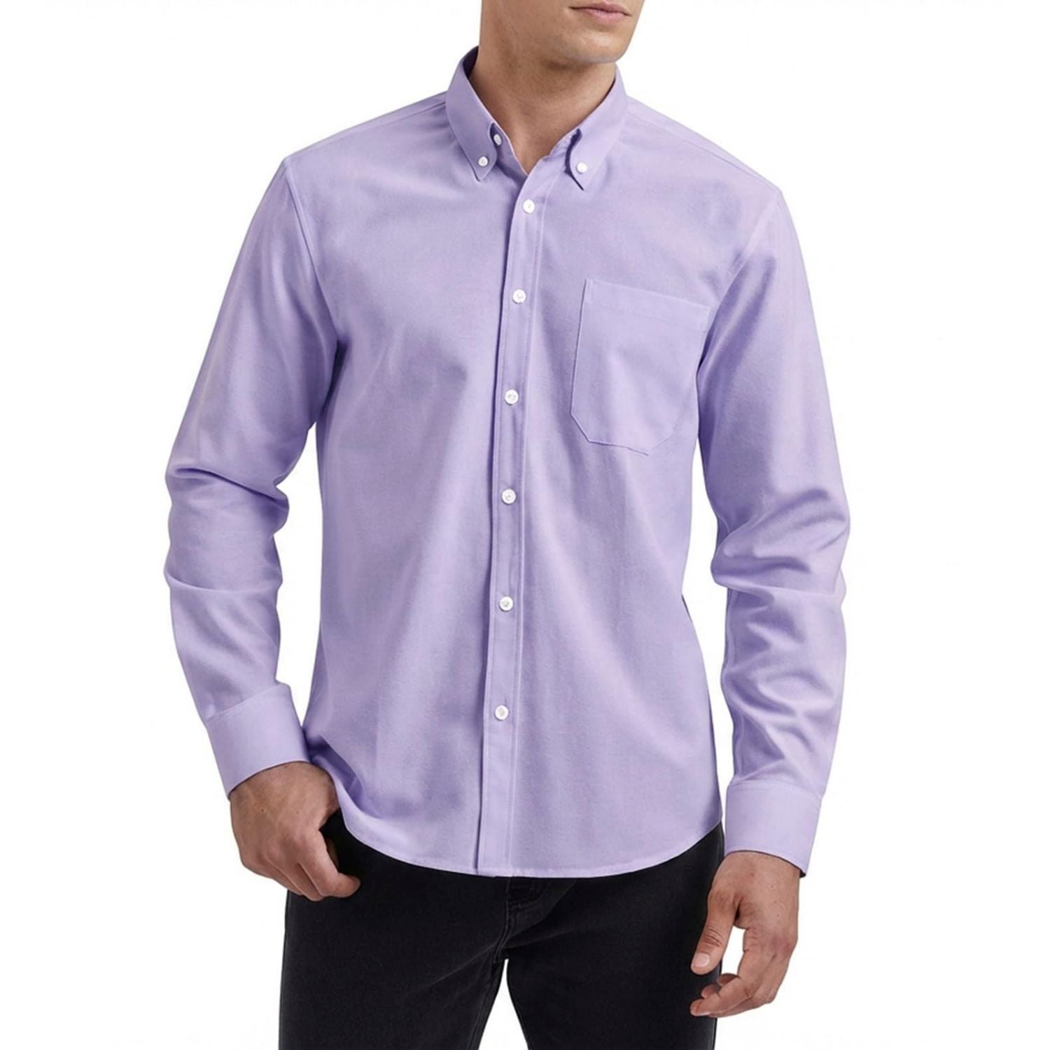 Hisdern Men's Lavender Oxford Shirts with Chest Pocket Formal Office