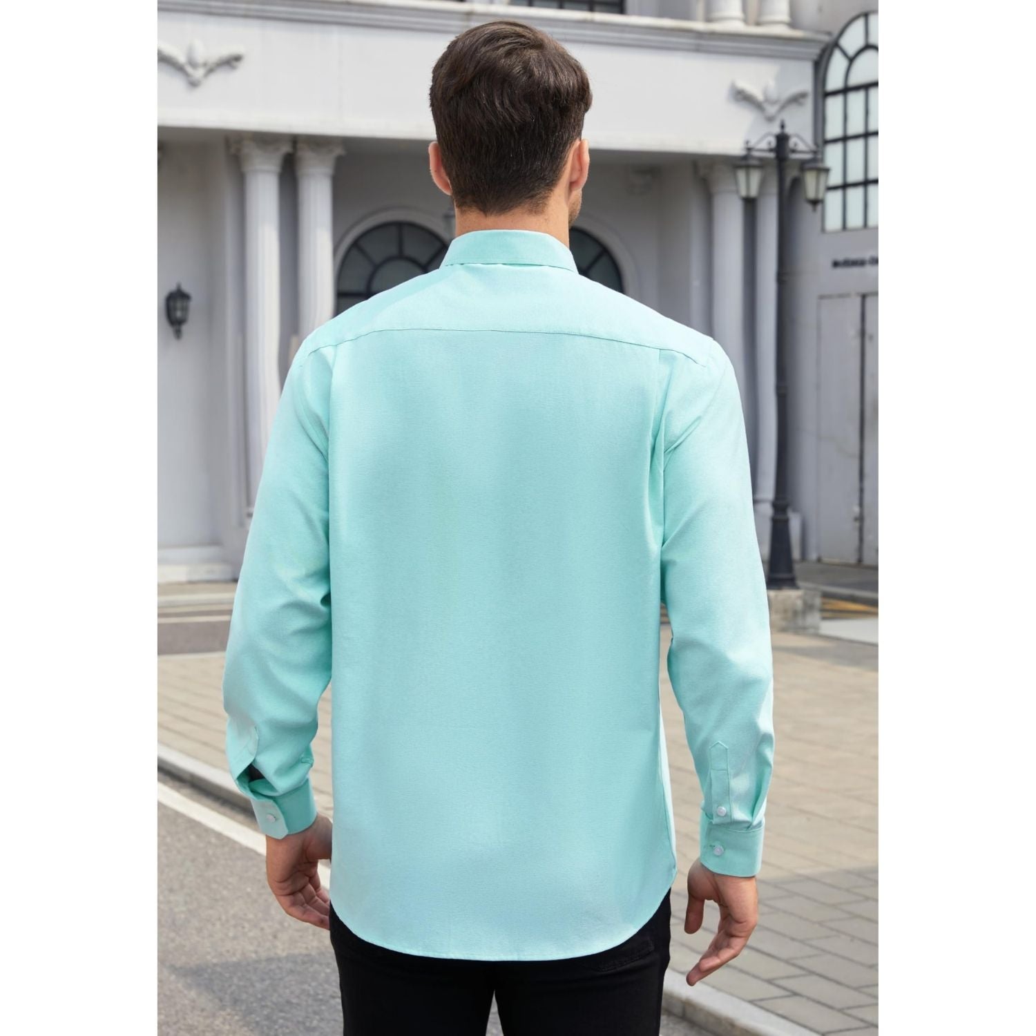 Hisdern Men's Lake Blue Oxford Shirts with Chest Pocket Weekend Wear