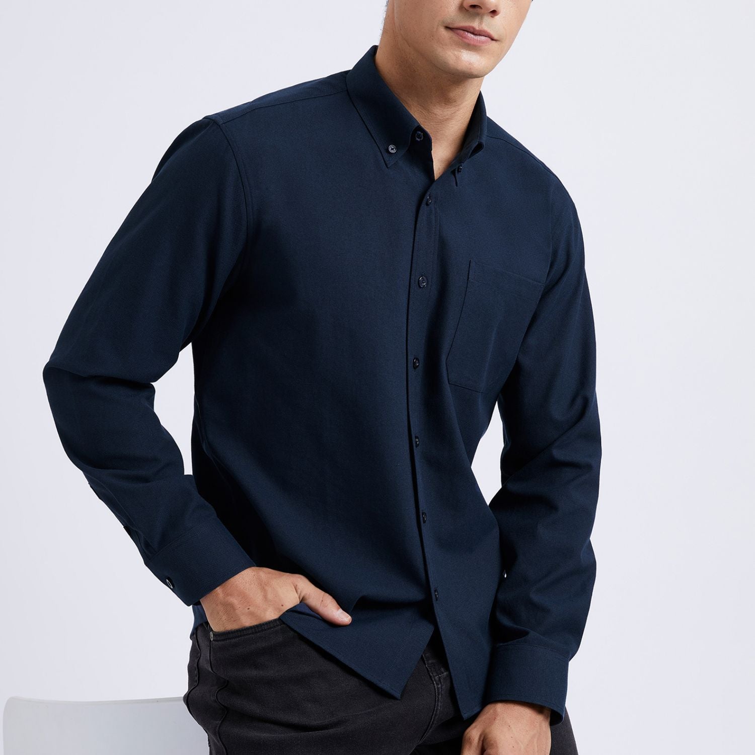 Men's Dress Shirt with Pocket - NAVY BLUE