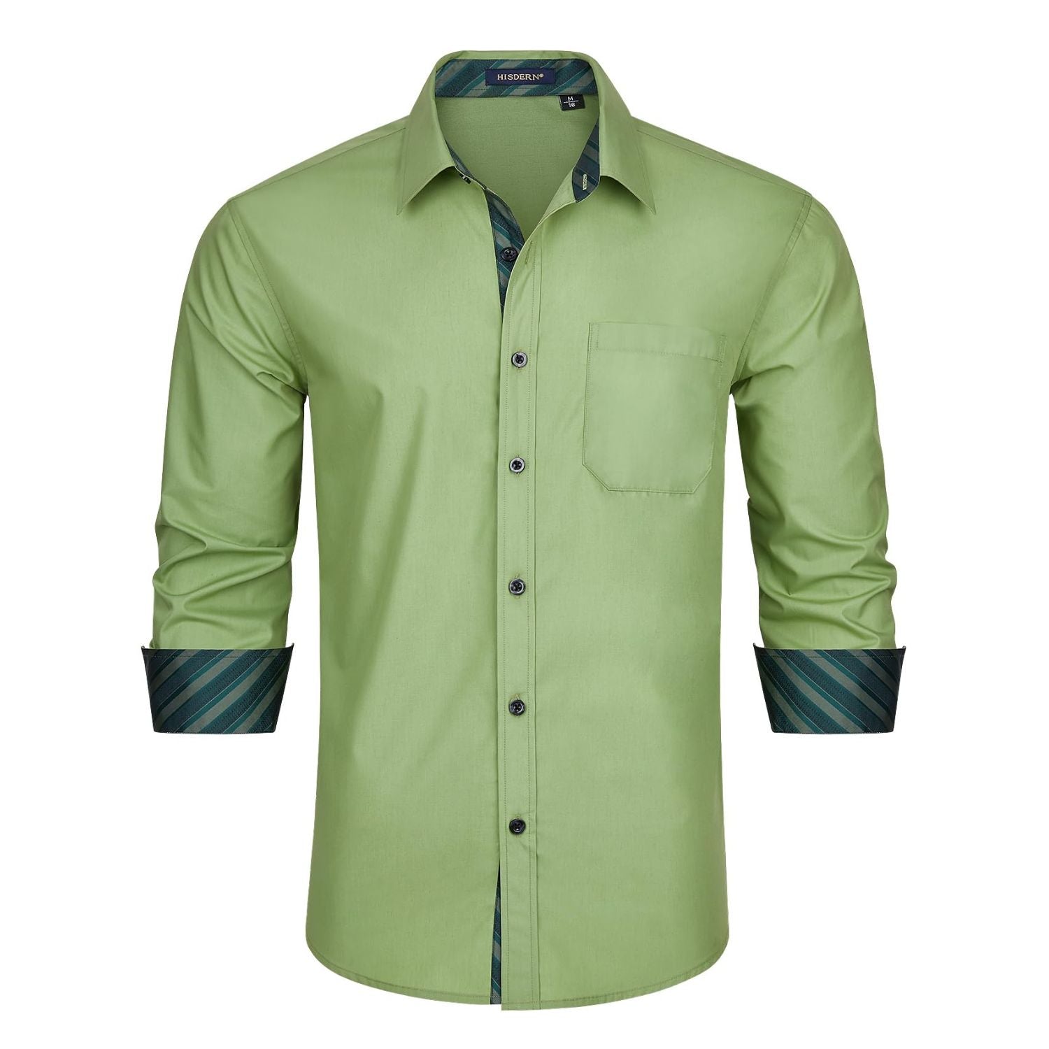 Casual Formal Shirt with Pocket - GREEN-S