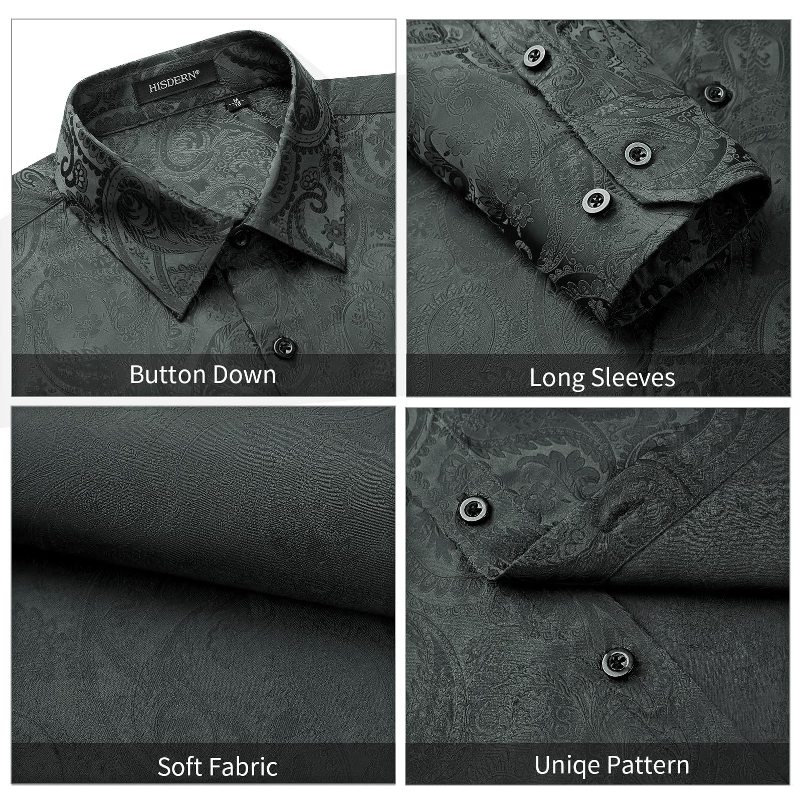 Men's Long Sleeve Shiny Shirt With Printing - GRAY