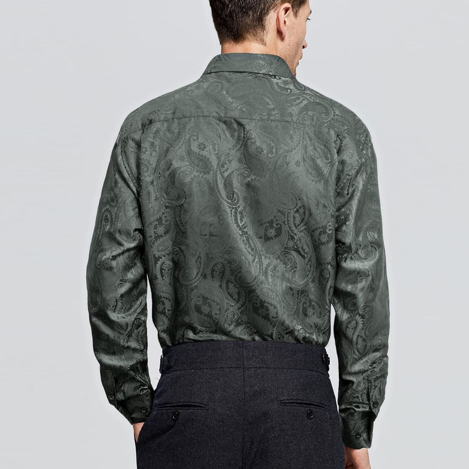 Men's Long Sleeve Shiny Shirt With Printing - GRAY