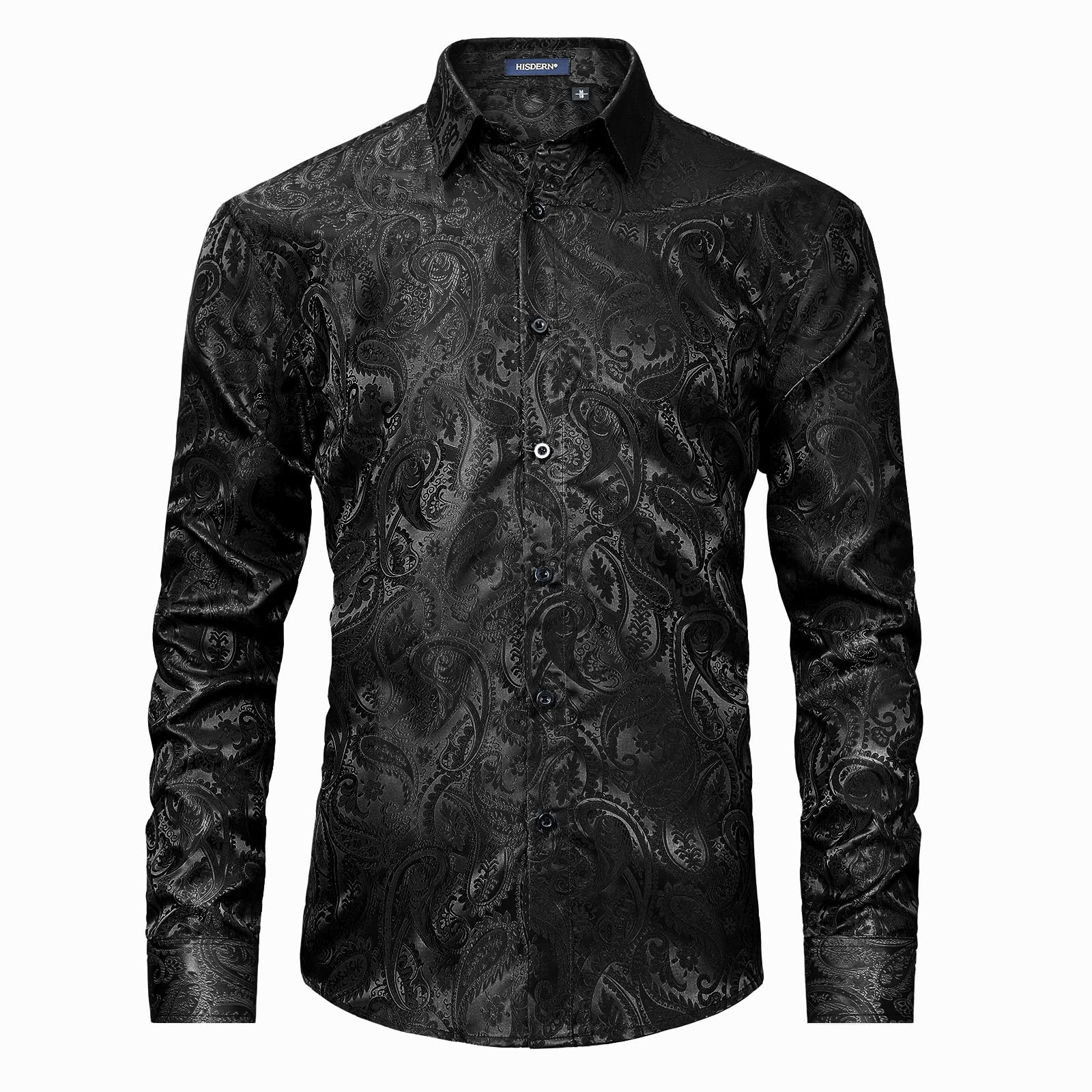 Floral Satin Dress Shirt - BLACK-2