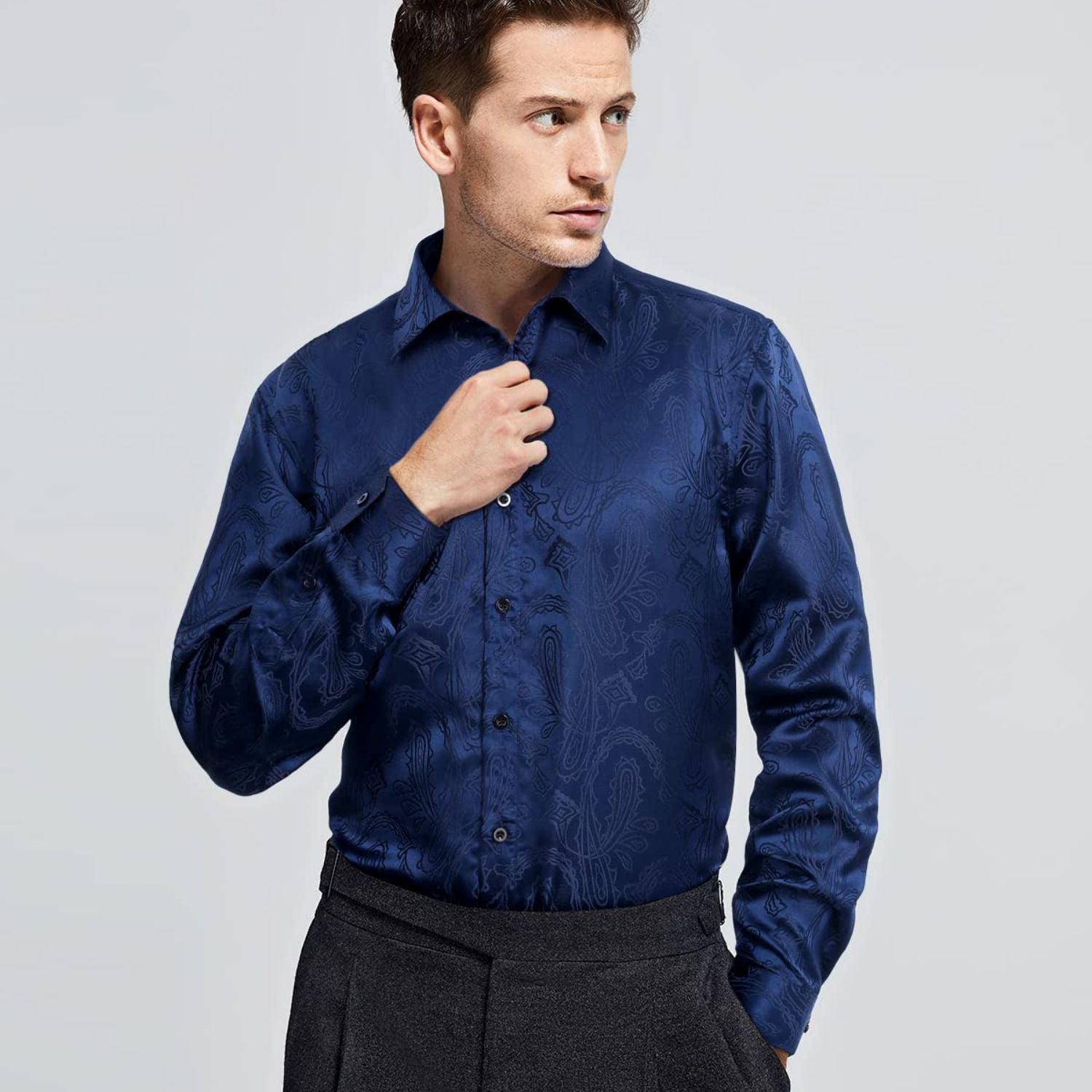 Men's Long Sleeve Shirt With Printing - NAVY BLUE