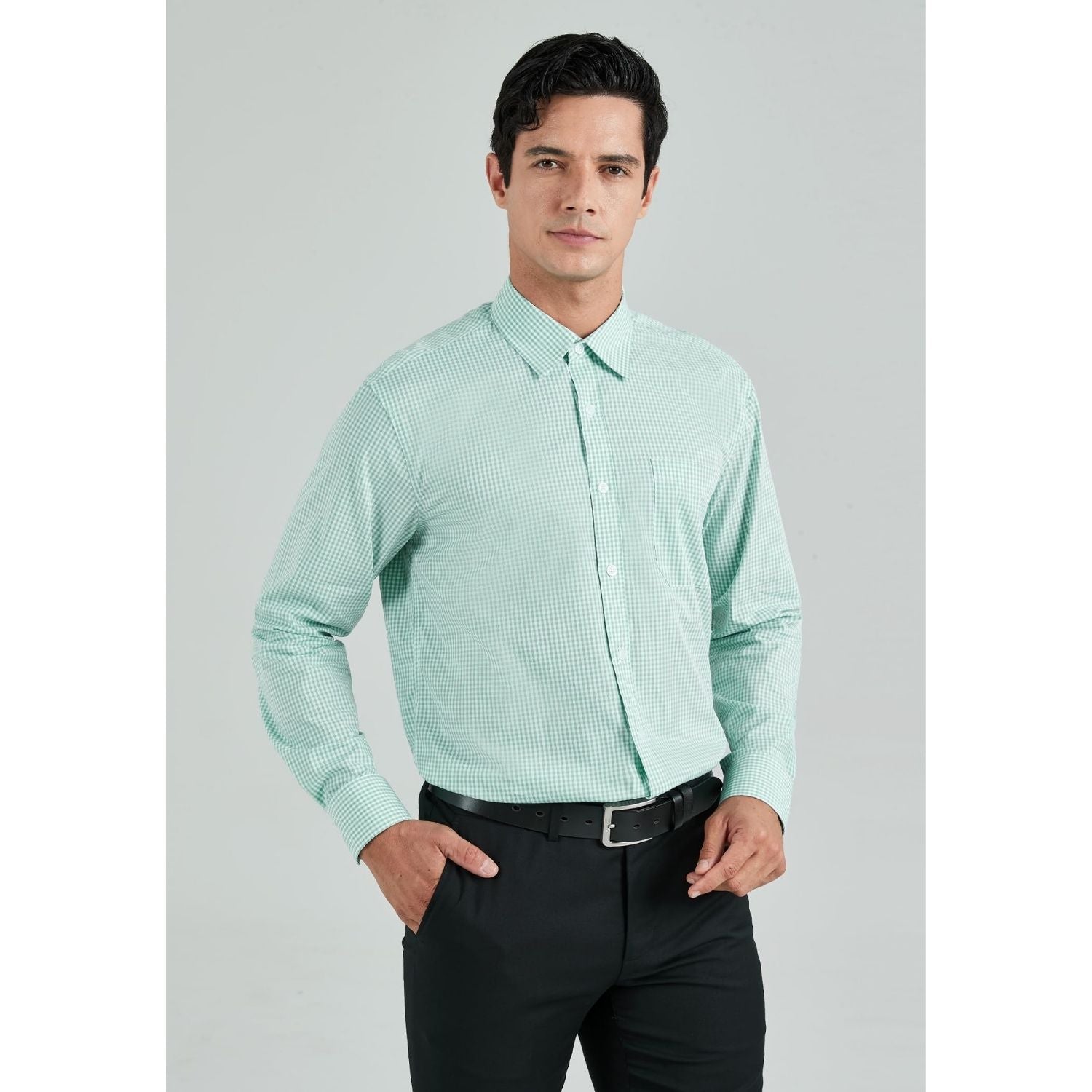 Men's Casual Long Sleeve Plaid Shirt - GREEN