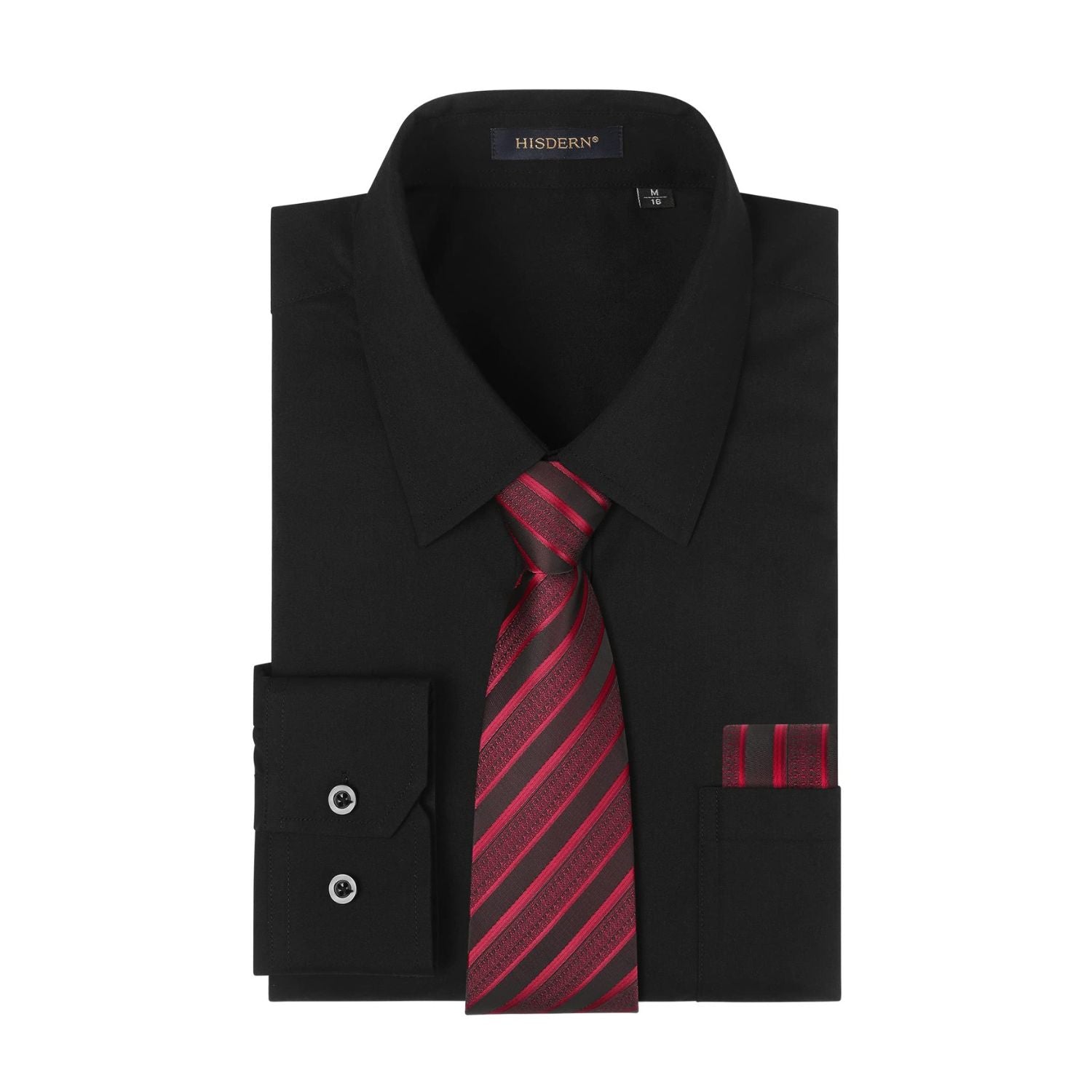 Men's Shirt with Tie Handkerchief Set - BLACK-3