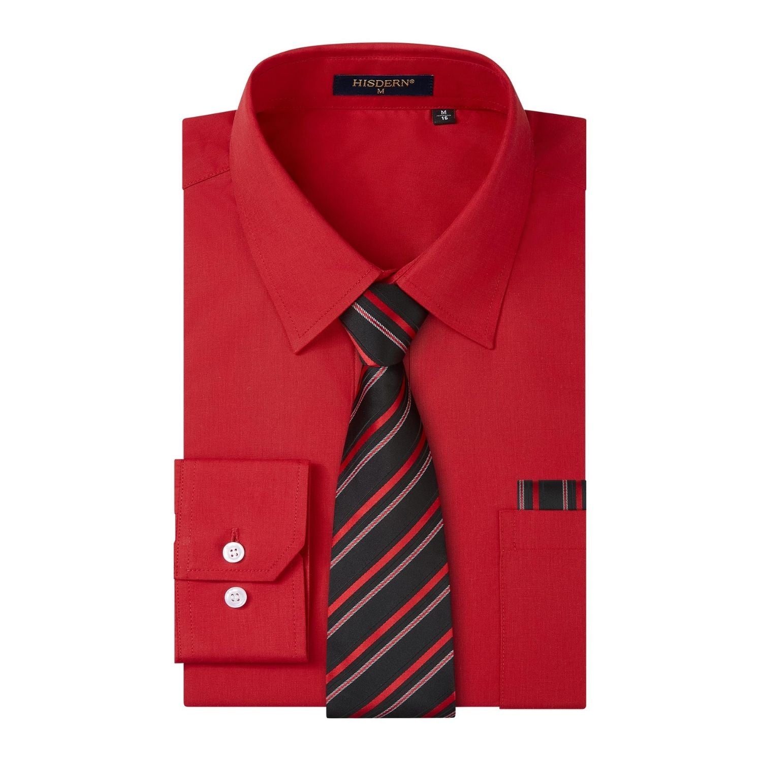 Hisdern Non-iron Red Dress Shirt and Striped Tie