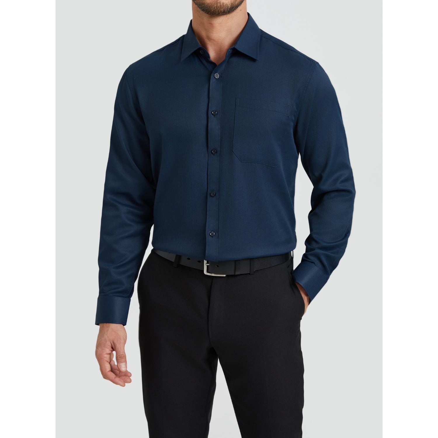 Hisdern Men's Navy Blue Collar Shirt Formal Wear Regular Fit with Pocket