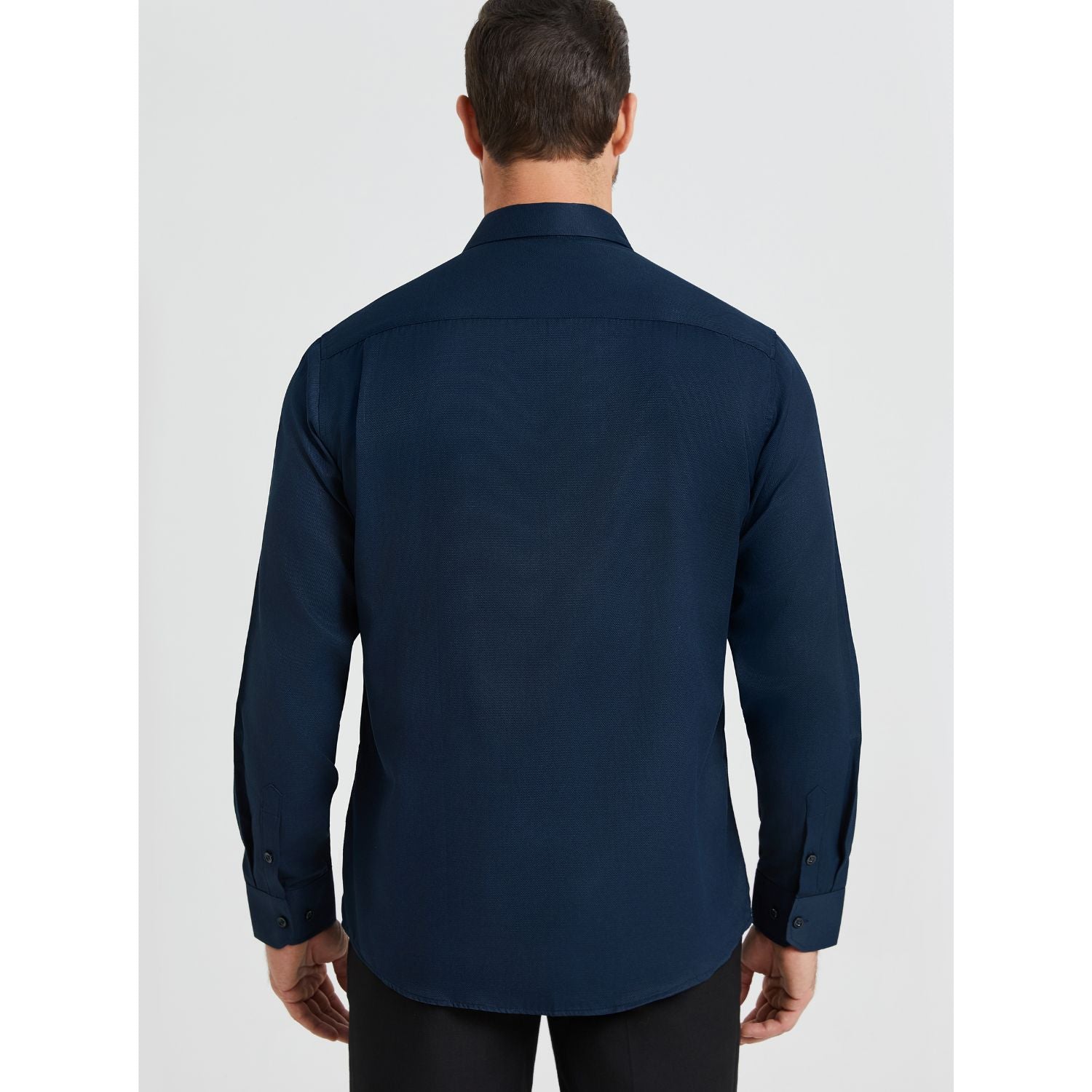 Hisdern Men's Navy Blue Collar Shirt Formal Wear Regular Fit with Pocket