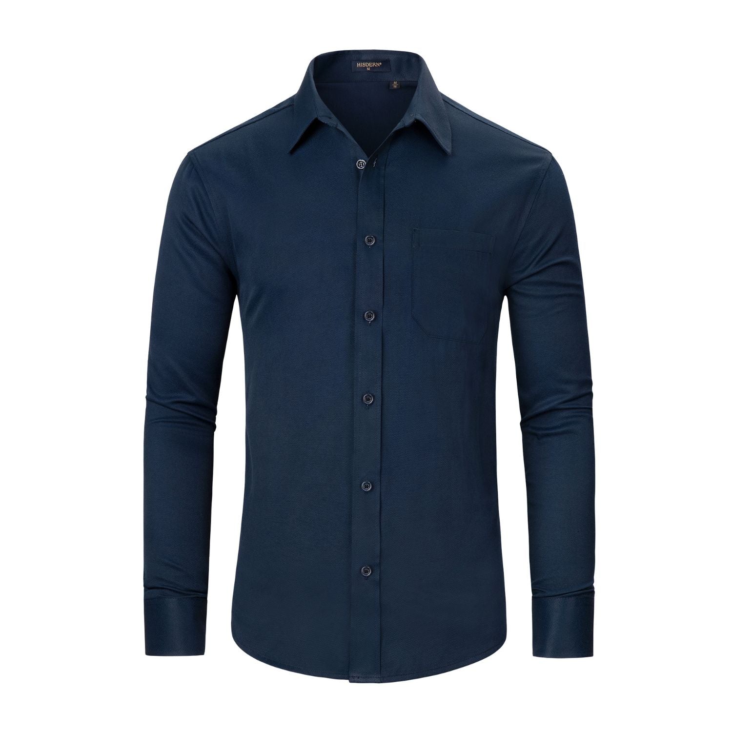 Hisdern Men's Navy Blue Collar Shirt Formal Wear Regular Fit with Pocket
