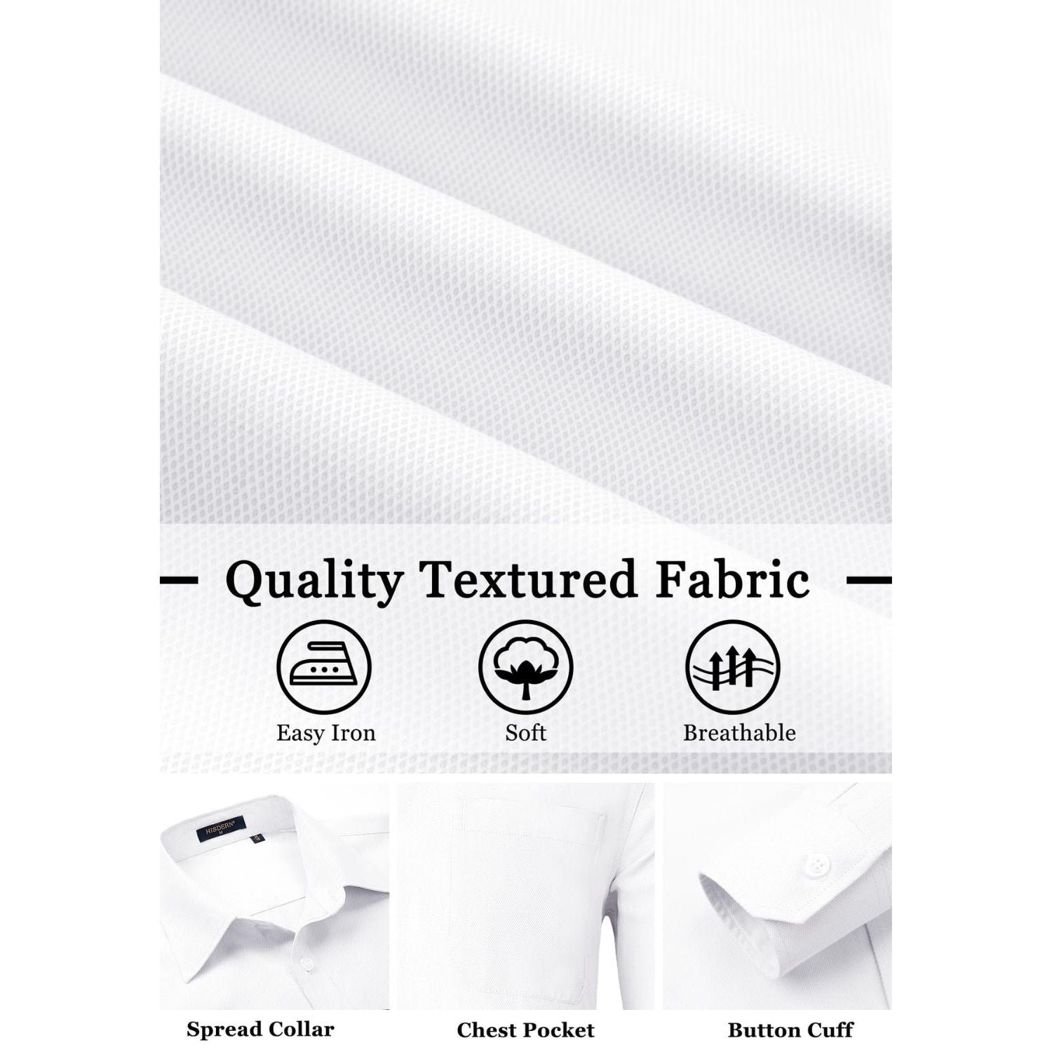 Hisdern Men's White Dress Shirt with Pocket - Formal & Casual