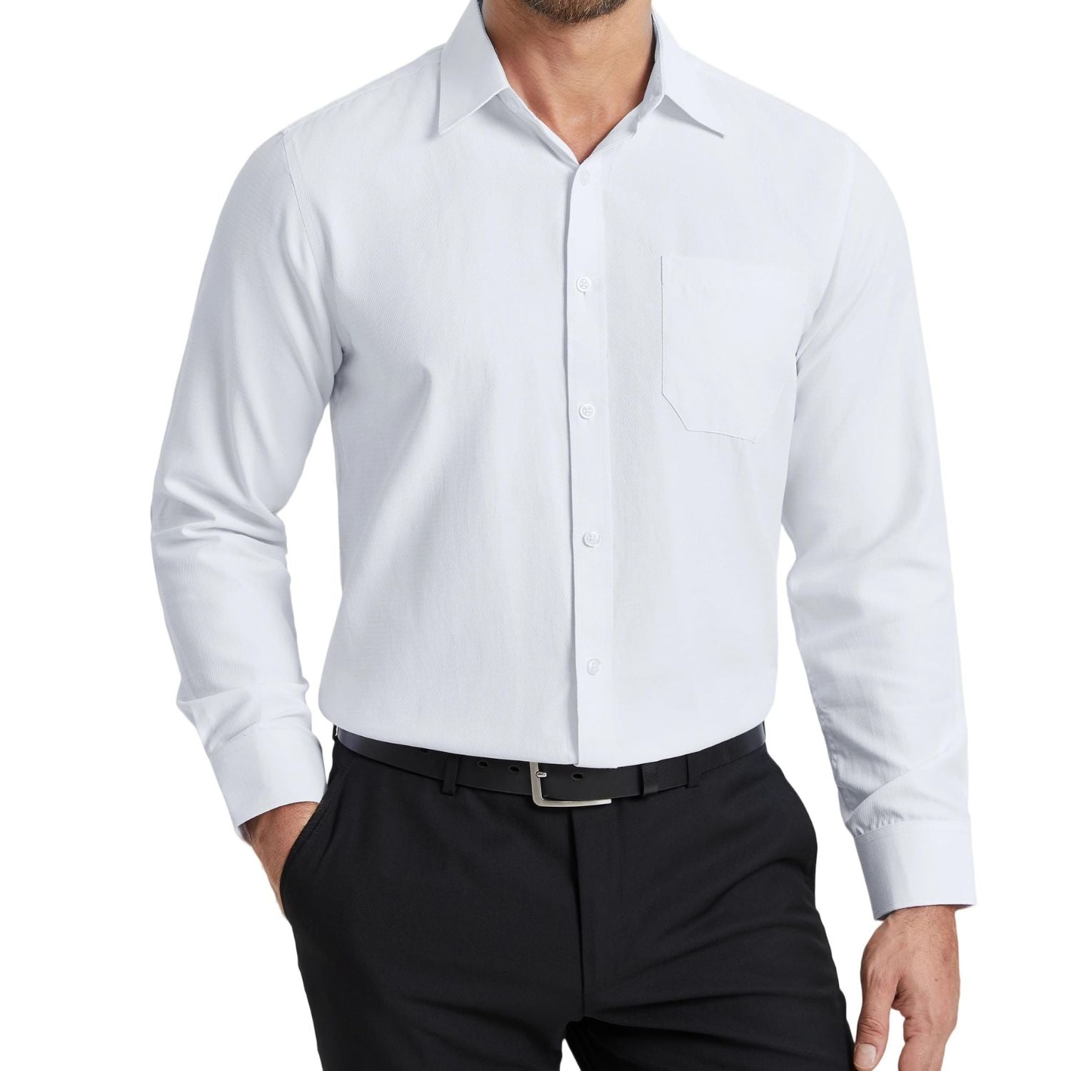 Hisdern Men's White Collar Shirt Formal Wear Regular Fit with Pocket