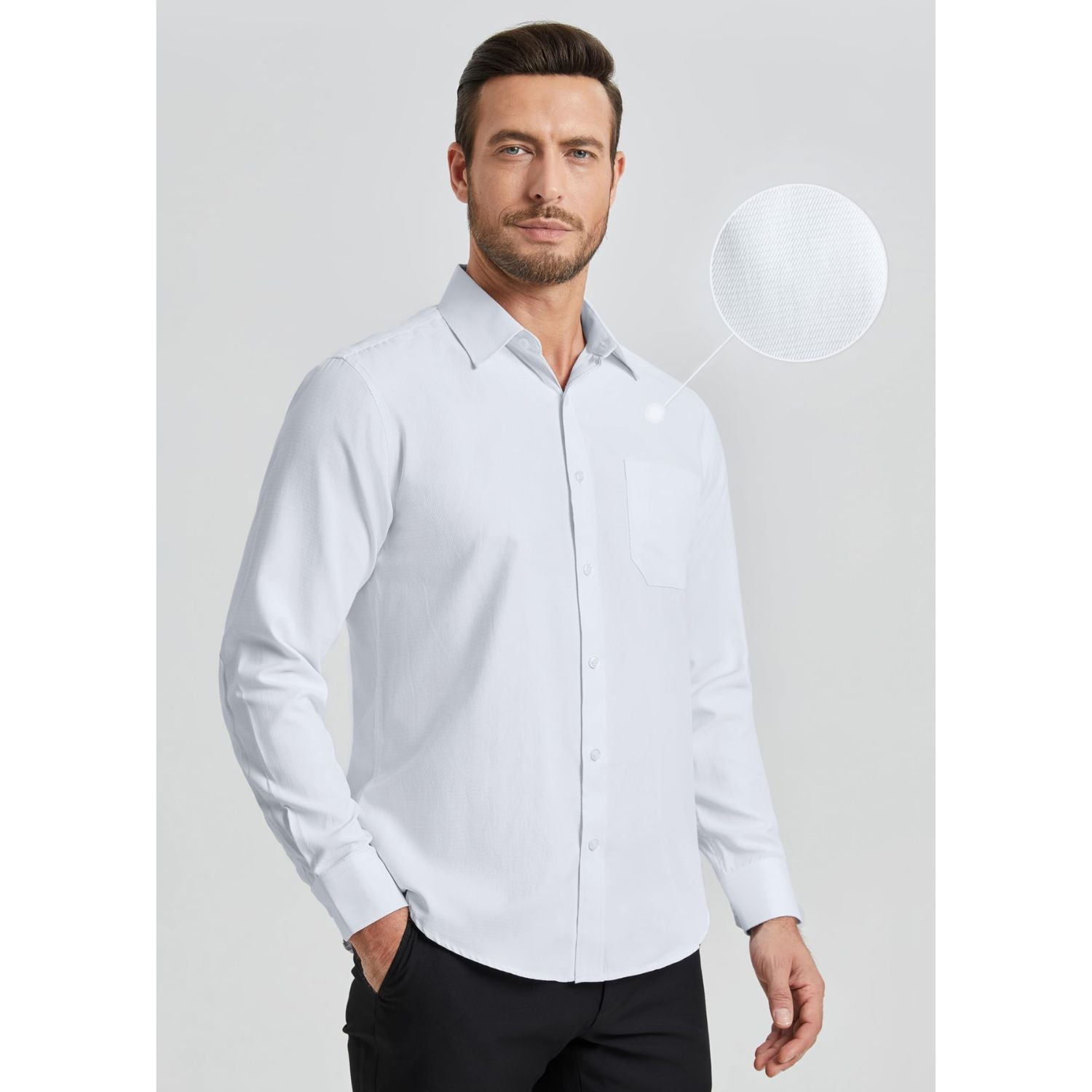 Hisdern Men's White Collar Shirt Formal Wear Regular Fit with Pocket