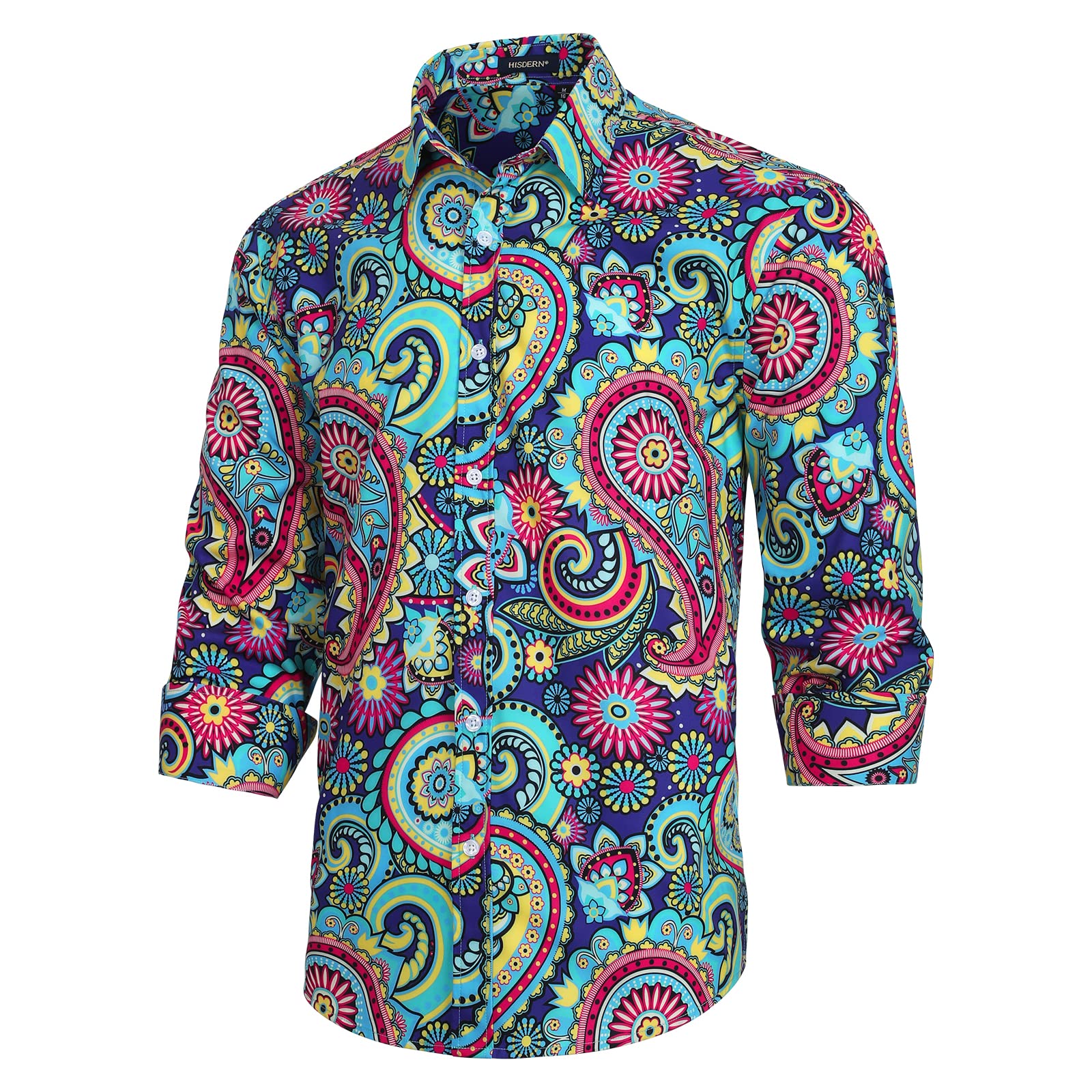 Men's Long Sleeve Shirt With Printing - BLUE/PINK