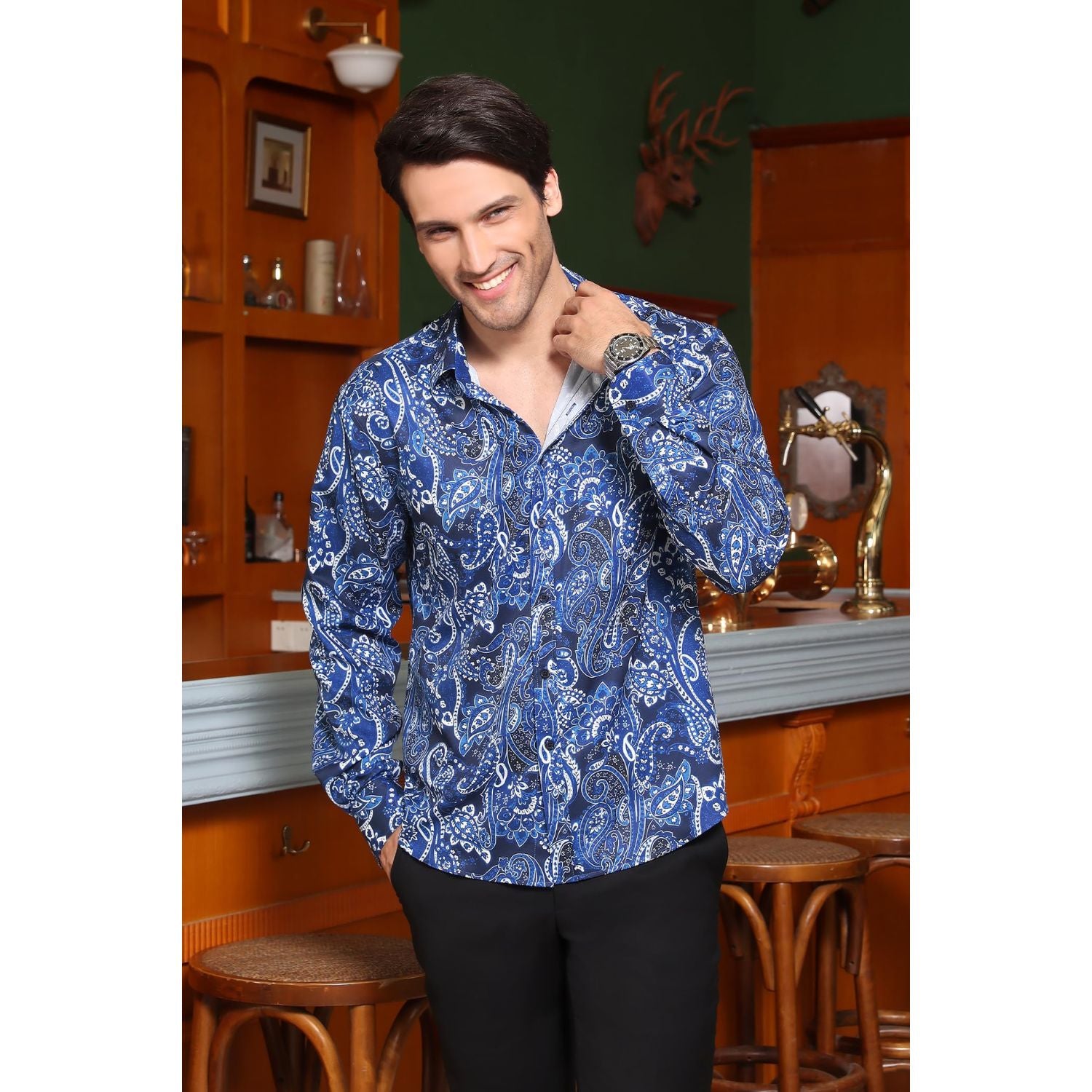 Shiny Luxury Dress Shirt - Y-WHITE/BLUE