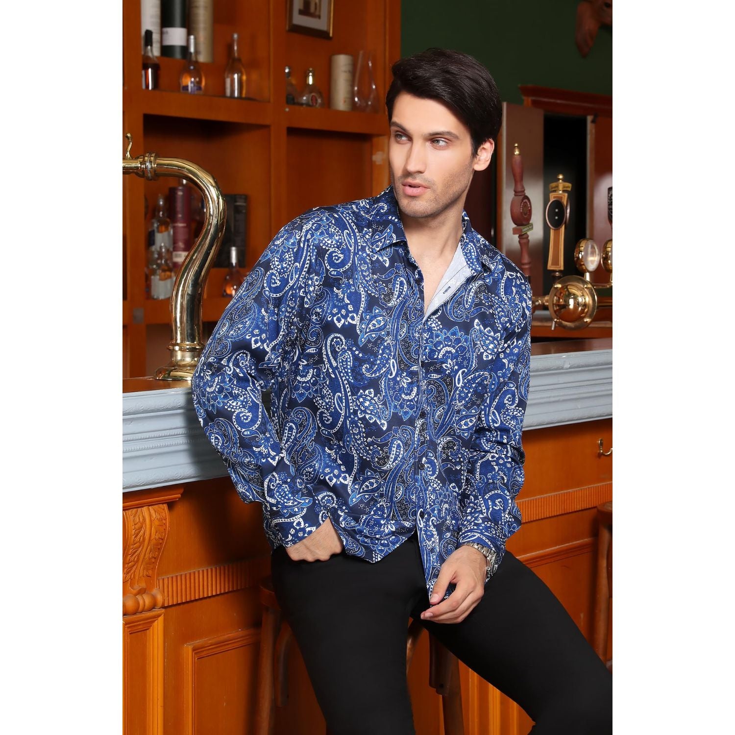 Shiny Luxury Dress Shirt - Y-WHITE/BLUE