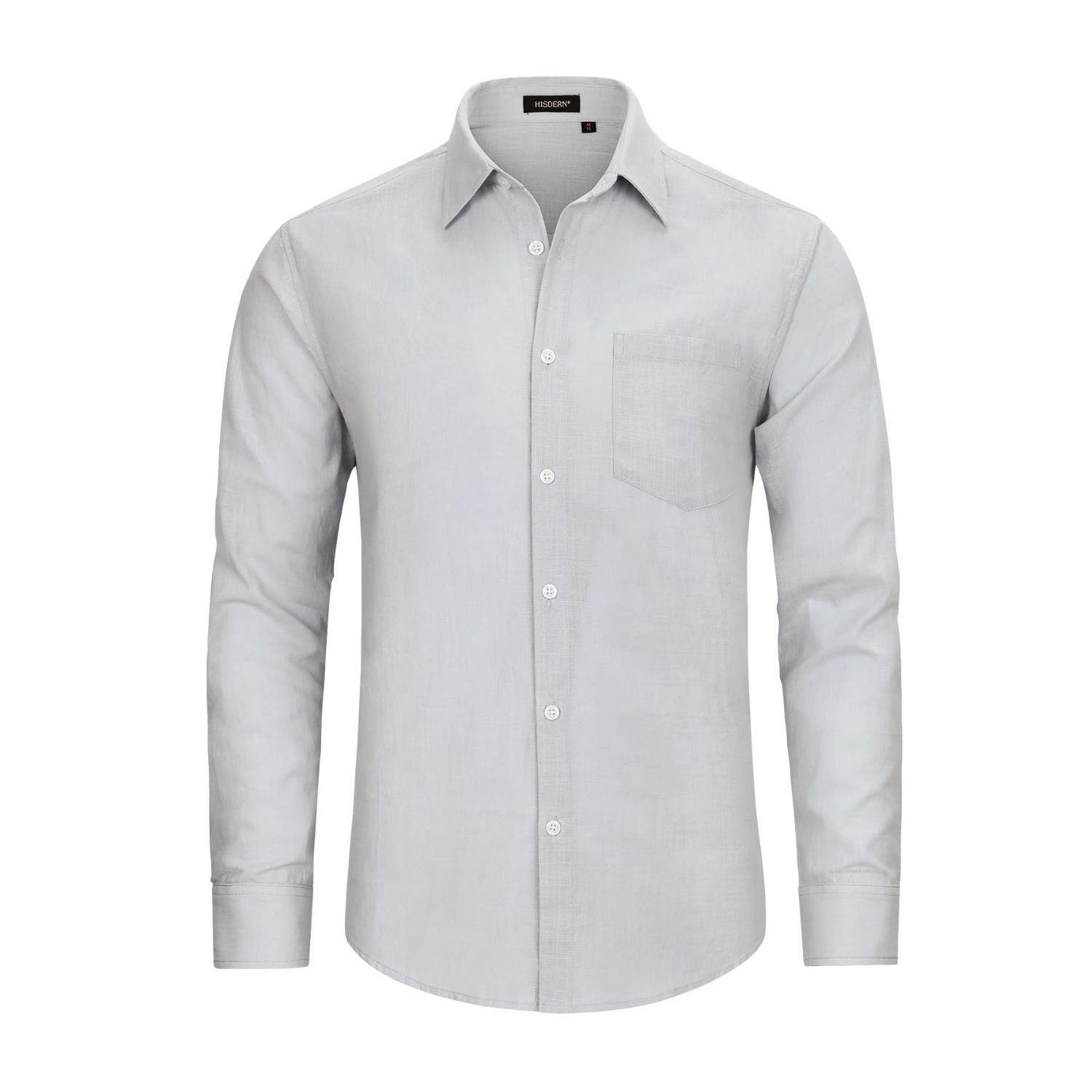Men's Long Sleeve Grey Casual Linen Shirts for Summer Beach