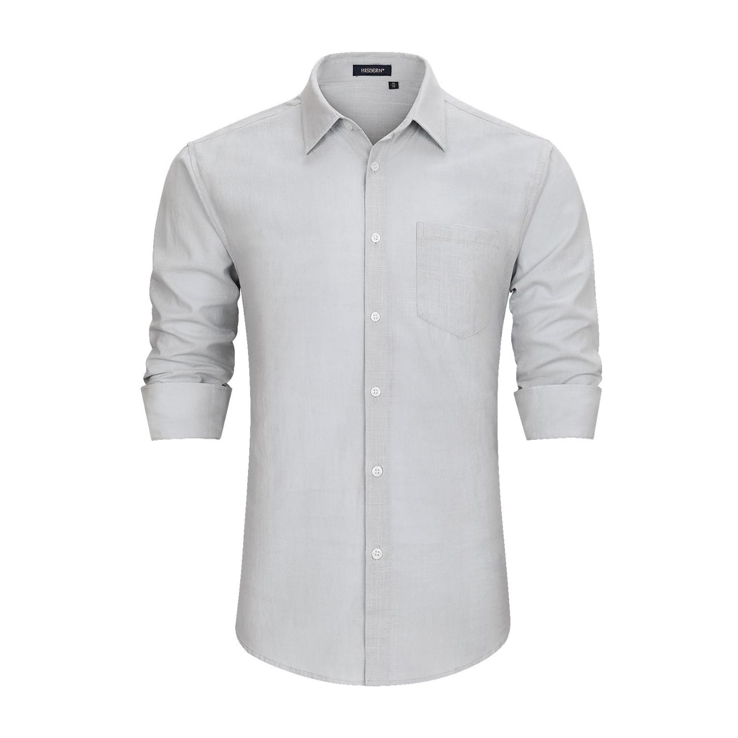 Men's Long Sleeve Grey Casual Linen Shirts for Summer Beach