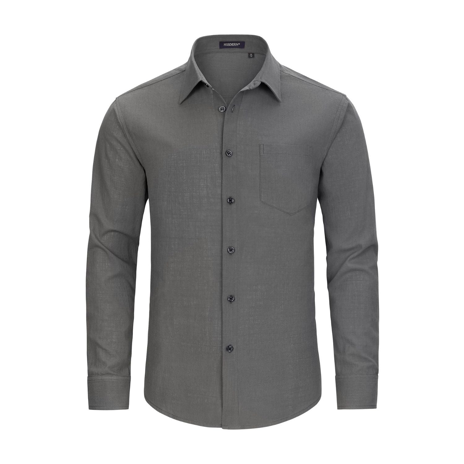 Men's Long Sleeve Dark Grey Casual Linen Shirts for Summer Beach