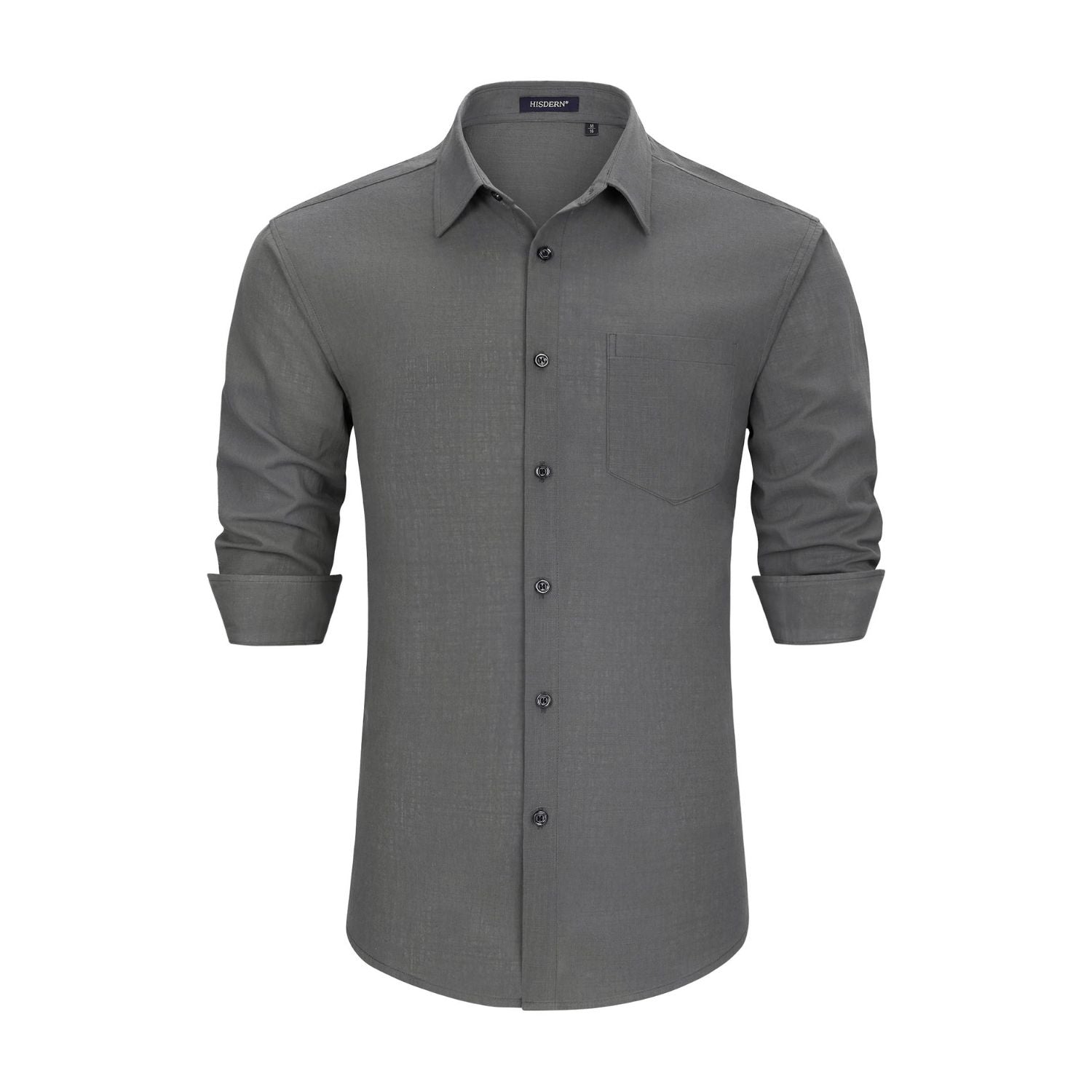 Men's Long Sleeve Dark Grey Casual Linen Shirts for Summer Beach
