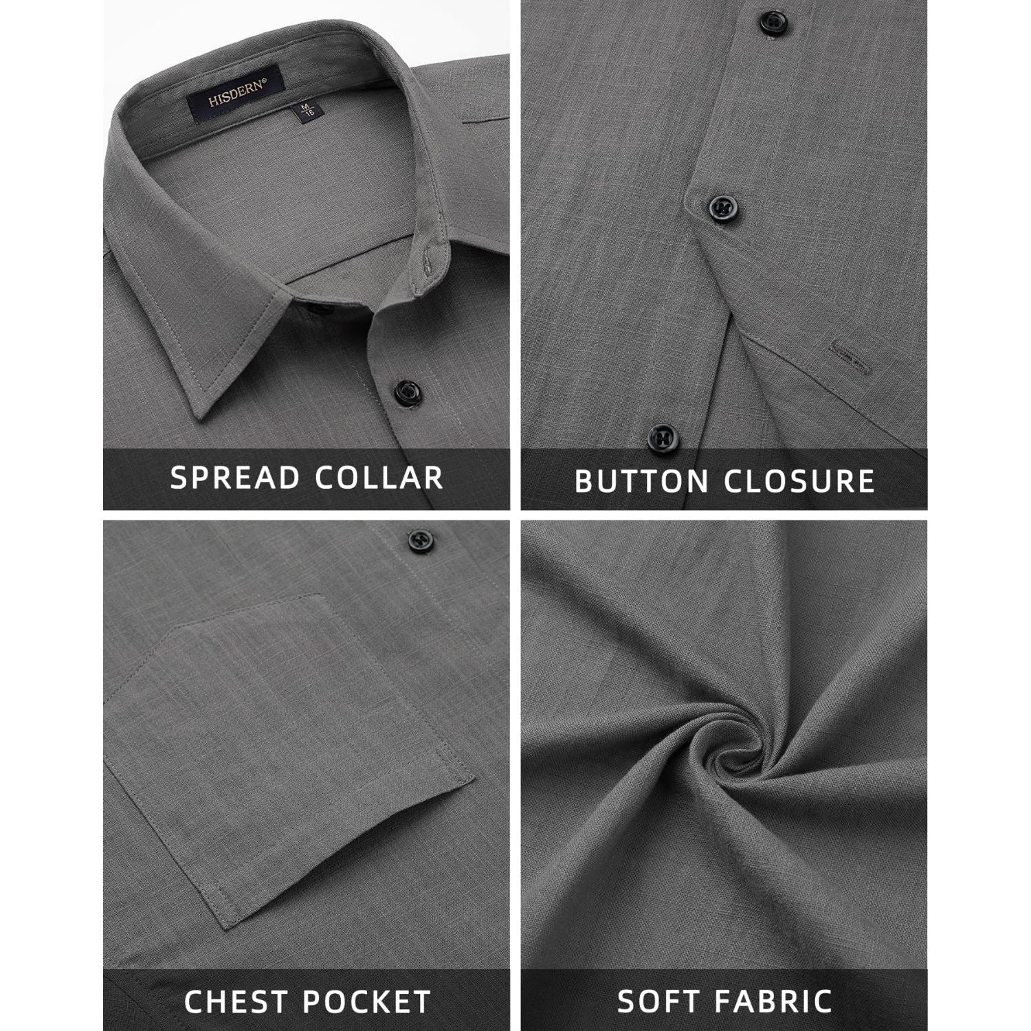 Men's Long Sleeve Dark Grey Casual Linen Shirts for Summer Beach