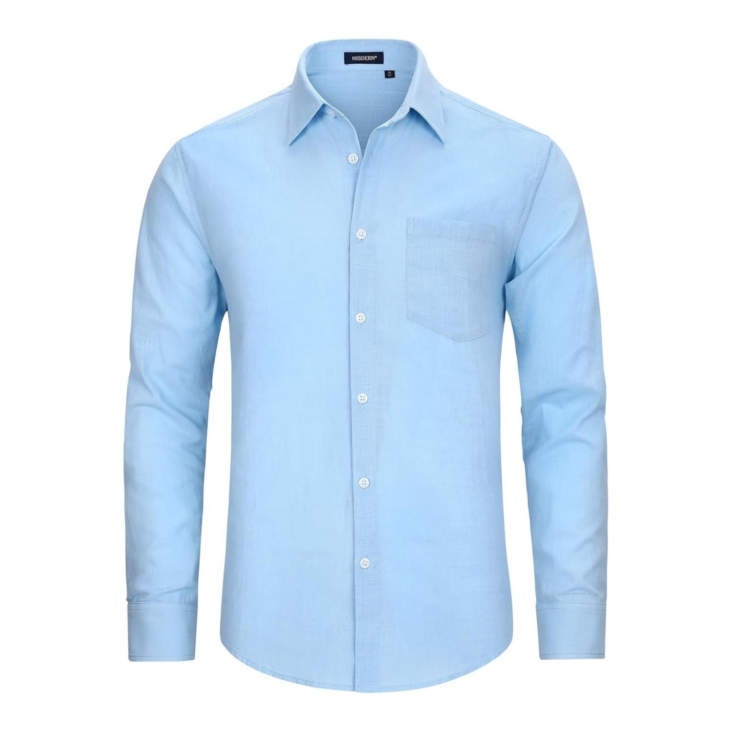 Men's Long Sleeve Light Blue Casual Linen Shirts for Summer Beach