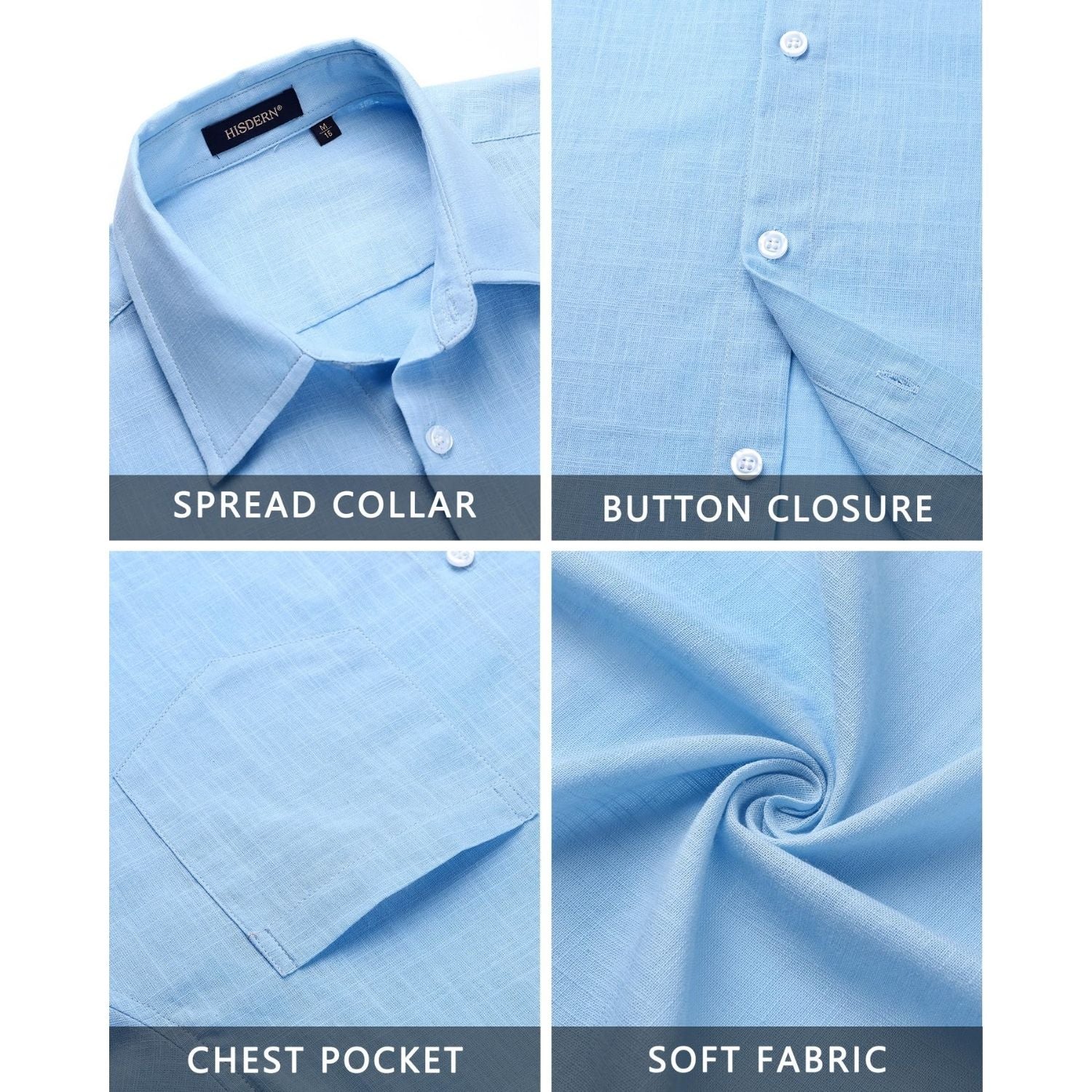 Men's Long Sleeve Light Blue Casual Linen Shirts for Summer Beach