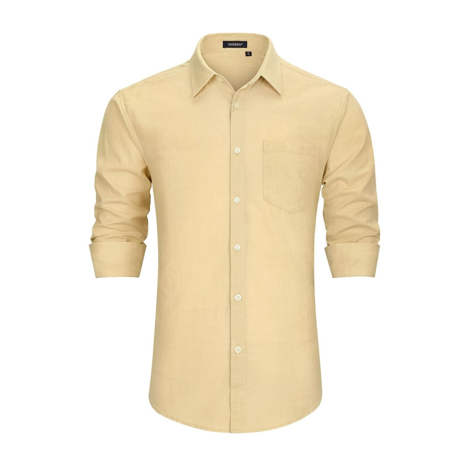 Men's Long Sleeve Beige Casual Linen Shirts for Summer Beach