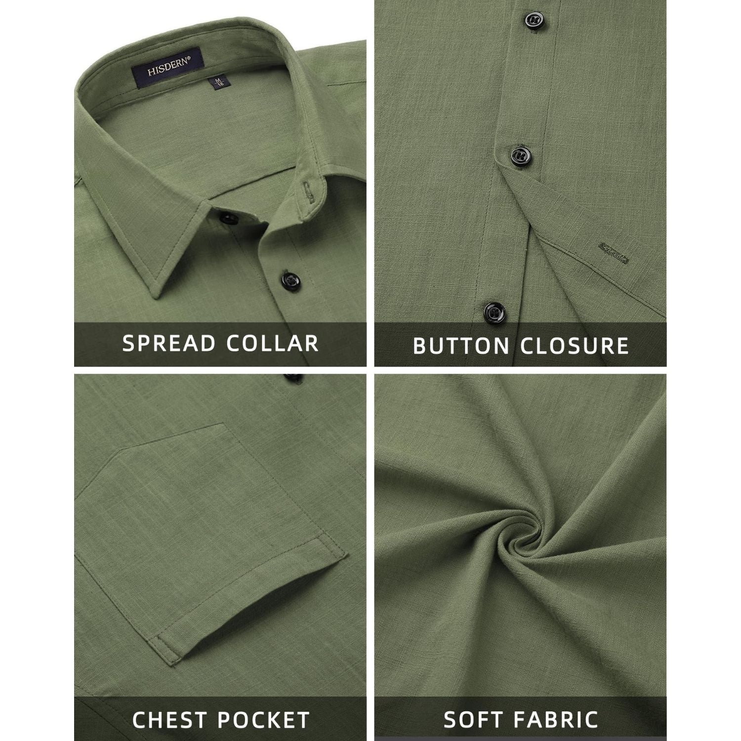 Men's Long Sleeve Olive Green Casual Linen Shirts for Summer Beach