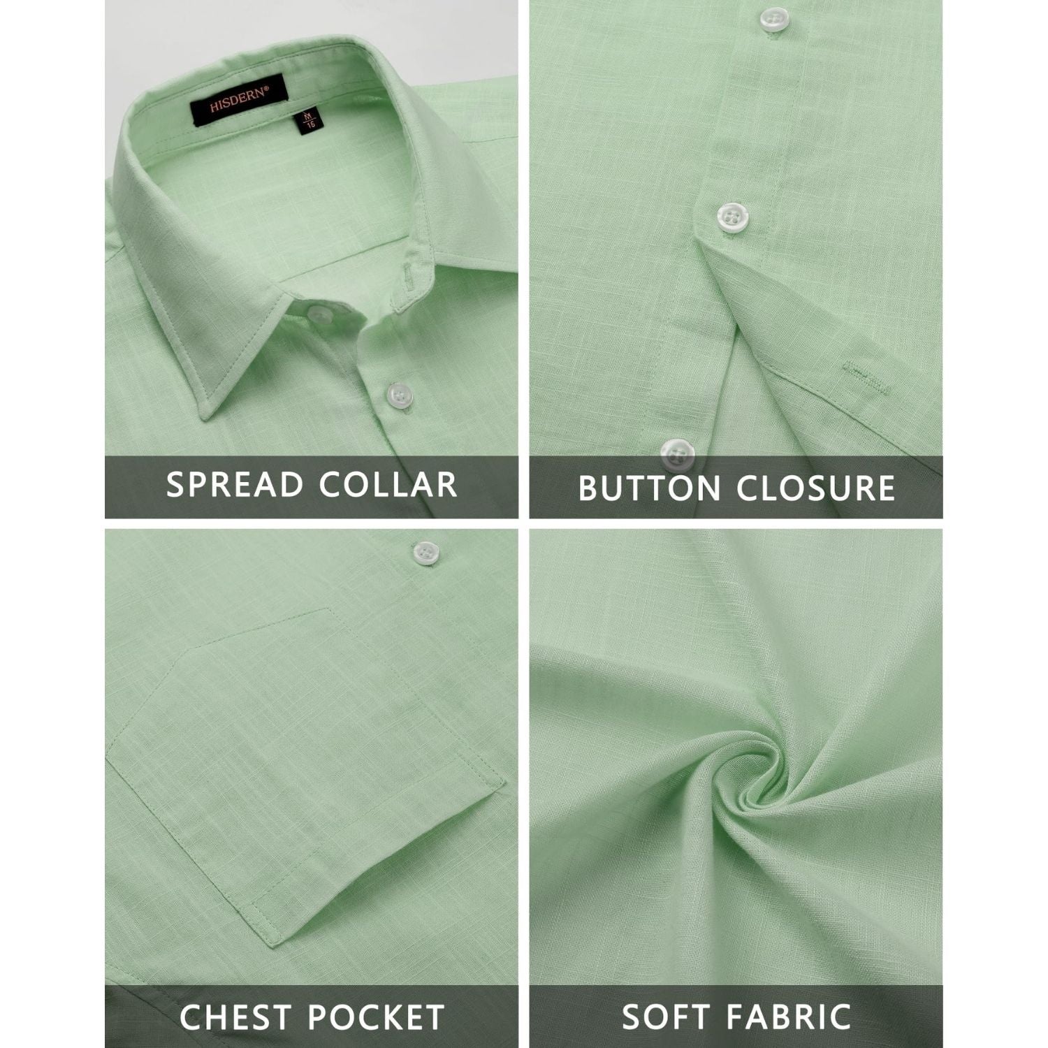Hisdern Men's Long Sleeve Sage Green Casual Linen Shirts for Summer Beach