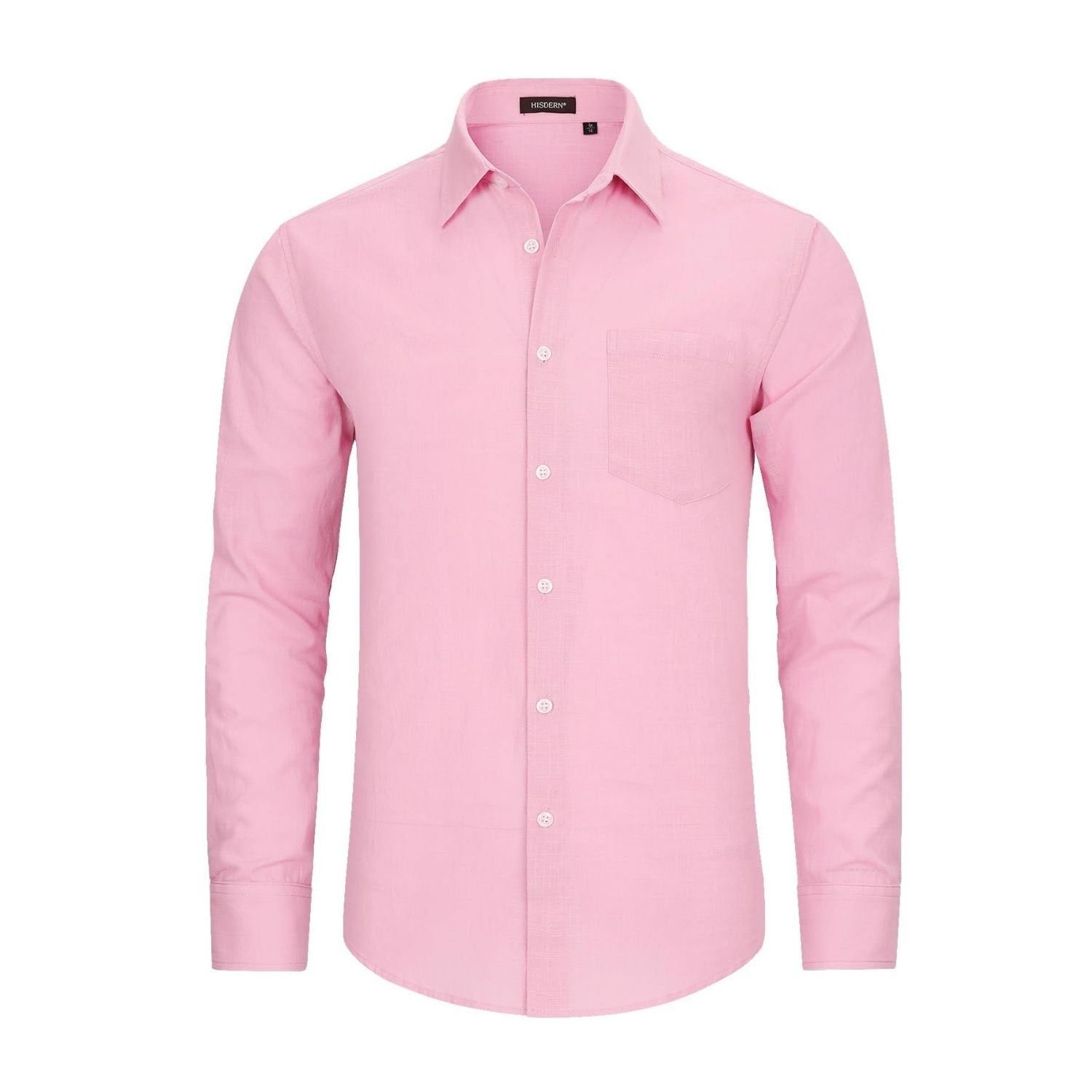 Men's Long Sleeve Pink Casual Linen Shirts for Summer Beach
