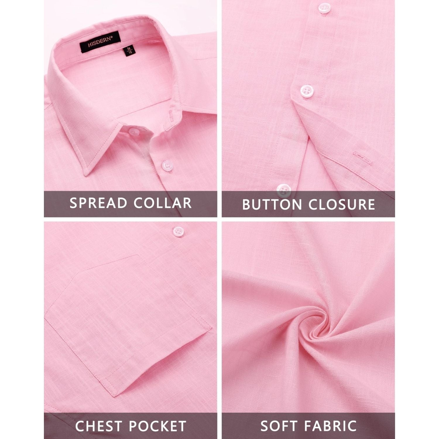 Men's Long Sleeve Pink Casual Linen Shirts for Summer Beach