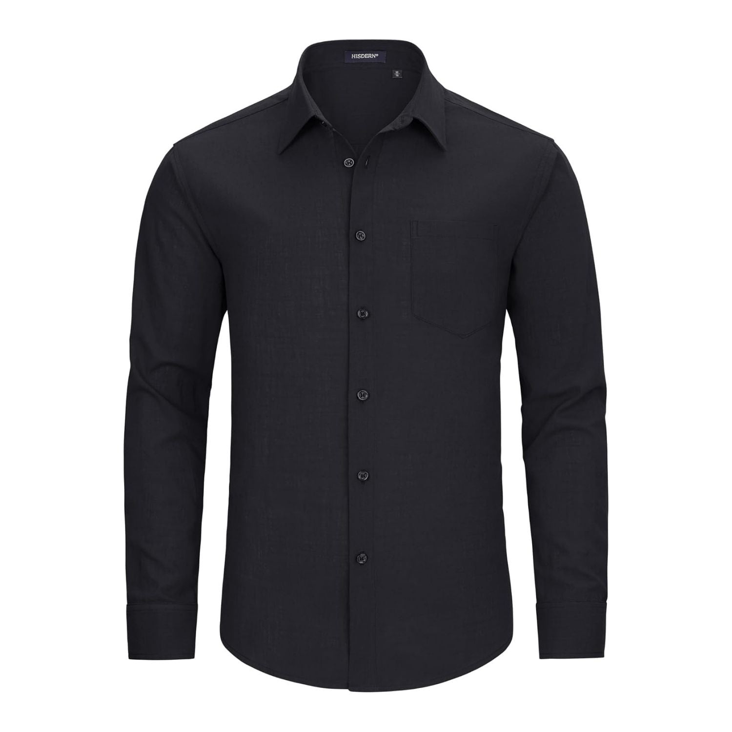 Men's Long Sleeve Black Casual Linen Shirts for Summer Beach