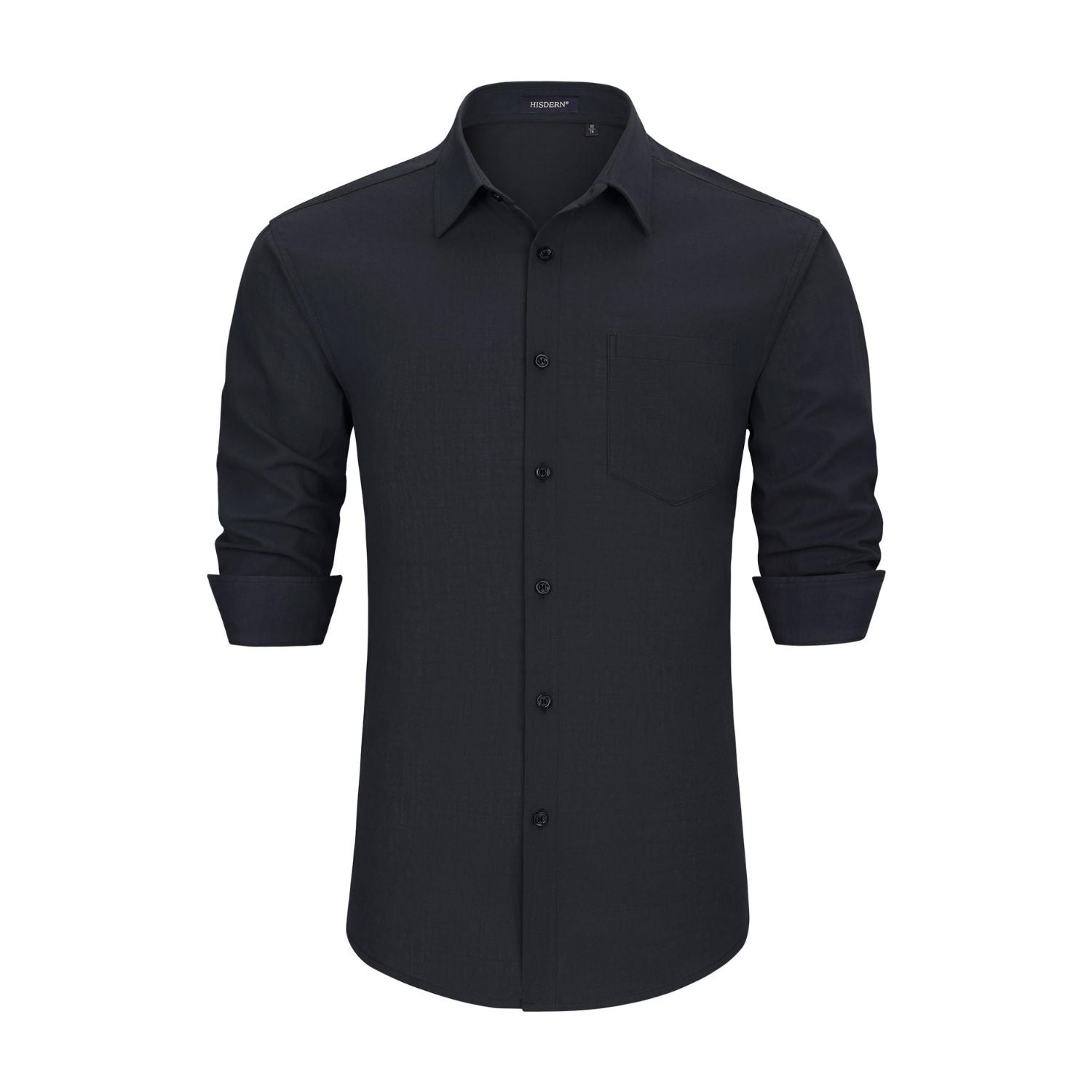 Men's Long Sleeve Black Casual Linen Shirts for Summer Beach