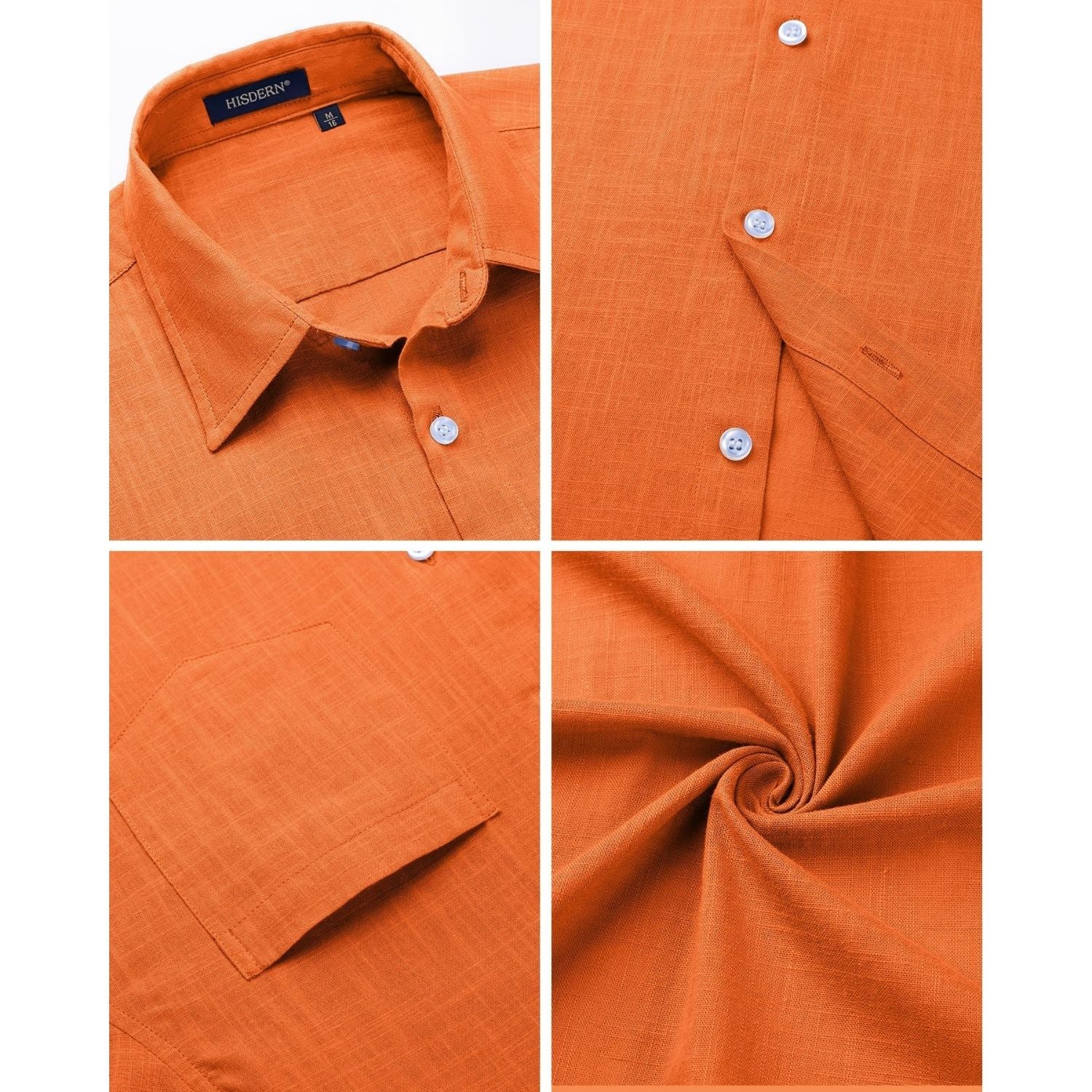 Hisdern Men's Long Sleeve Orange Casual Linen Shirts for Summer Beach