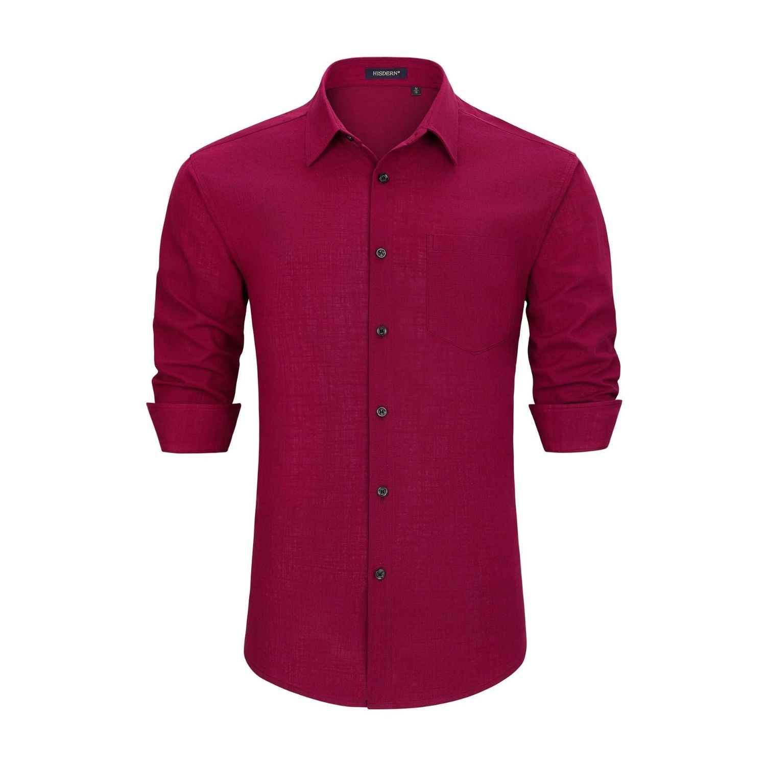 Men's Long Sleeve Red Casual Linen Shirts for Summer Beach