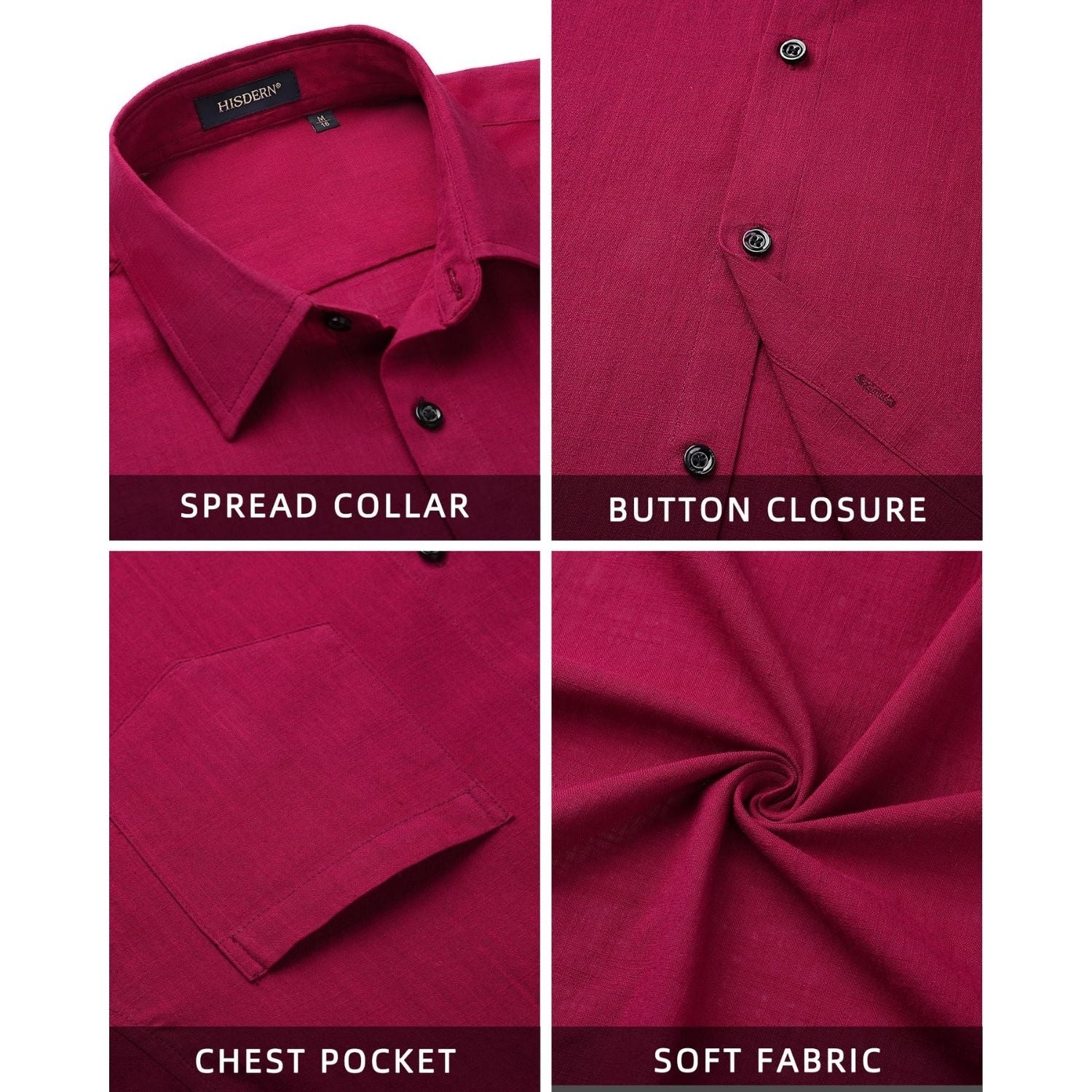 Men's Long Sleeve Red Casual Linen Shirts for Summer Beach