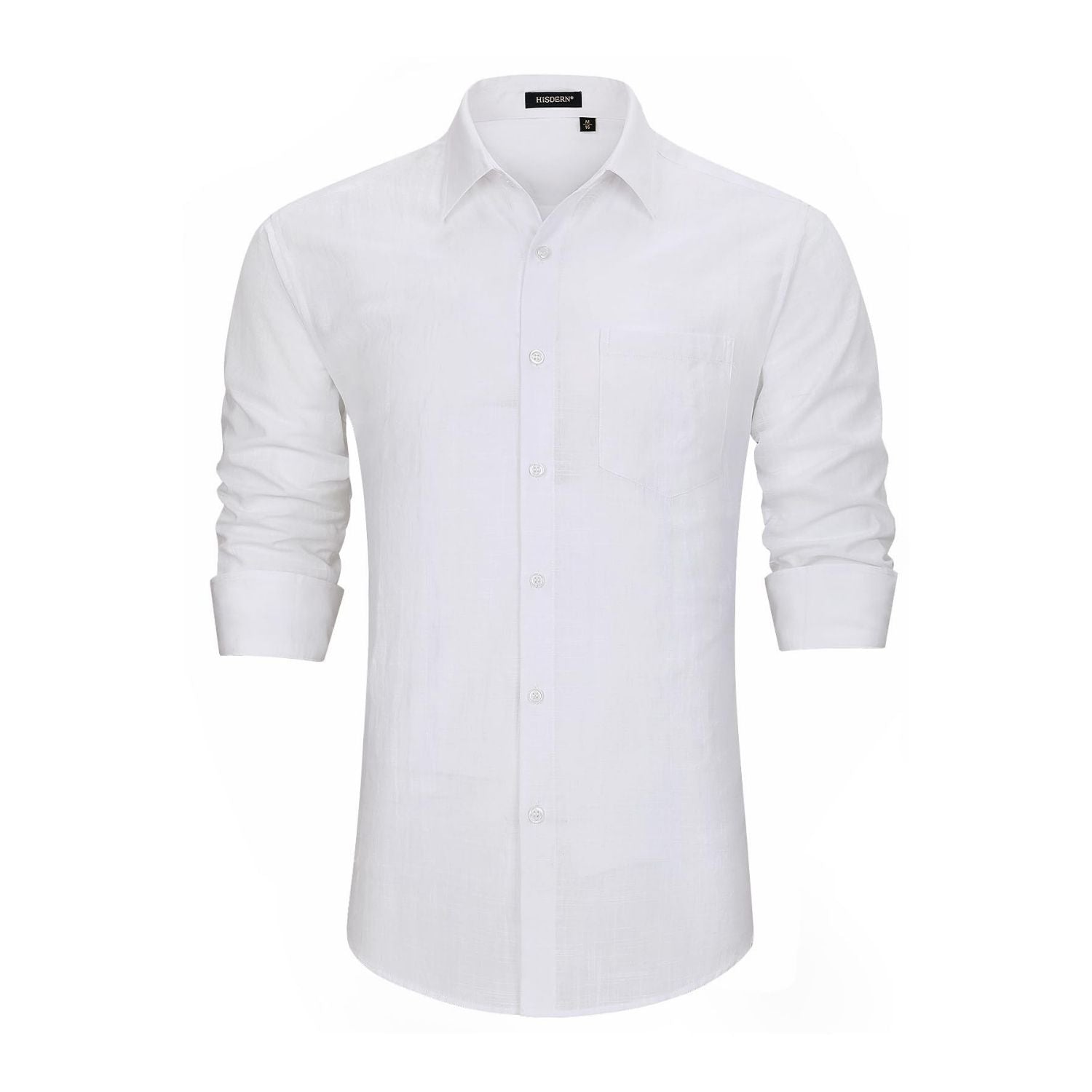 Men's Long Sleeve White Casual Linen Shirts for Summer Beach