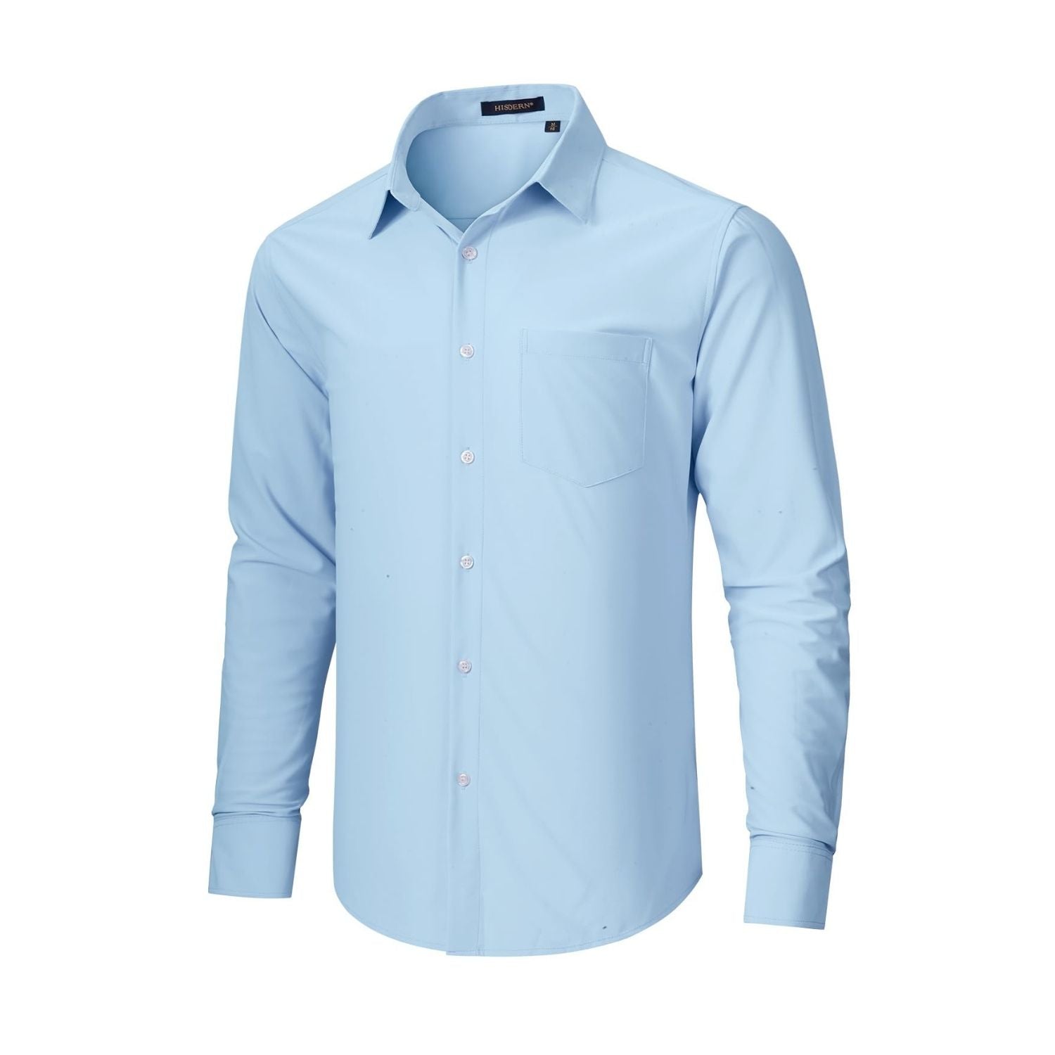 Hisdern Men's Stretch Wrinkle Free Dress Shirts Long Sleeve Non-Iron Light Blue for Work
